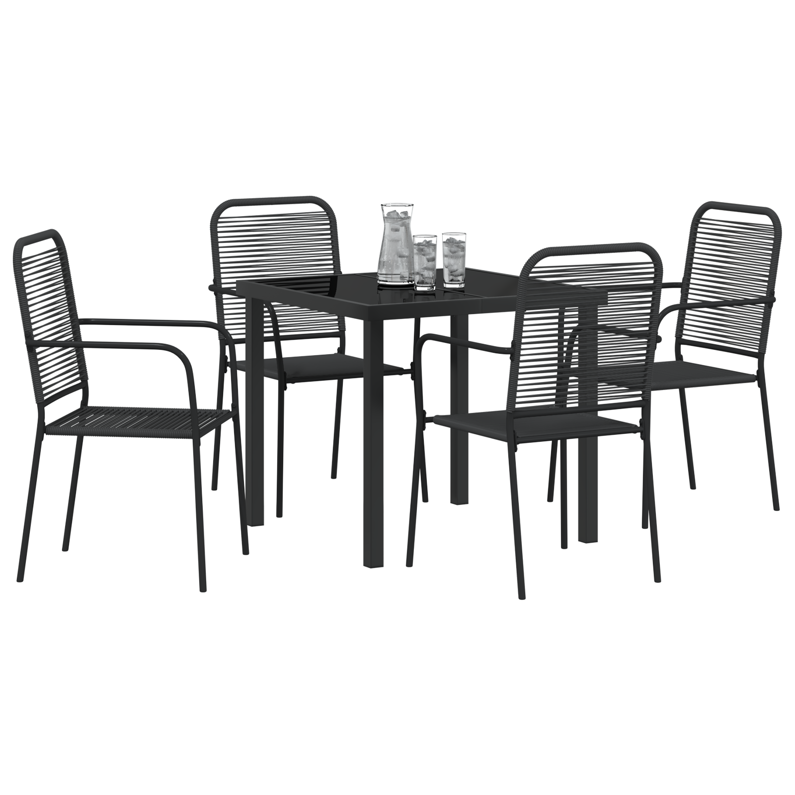 vidaXL 5-delige tuin eettafelset met zwart katoen touw en staal