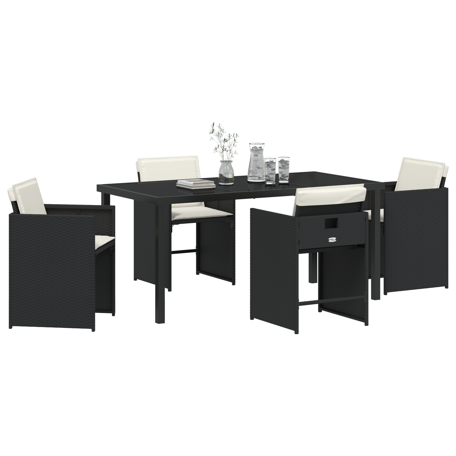 vidaXL 5-delige Tuinset met Kussens Zwart Poly Rattan