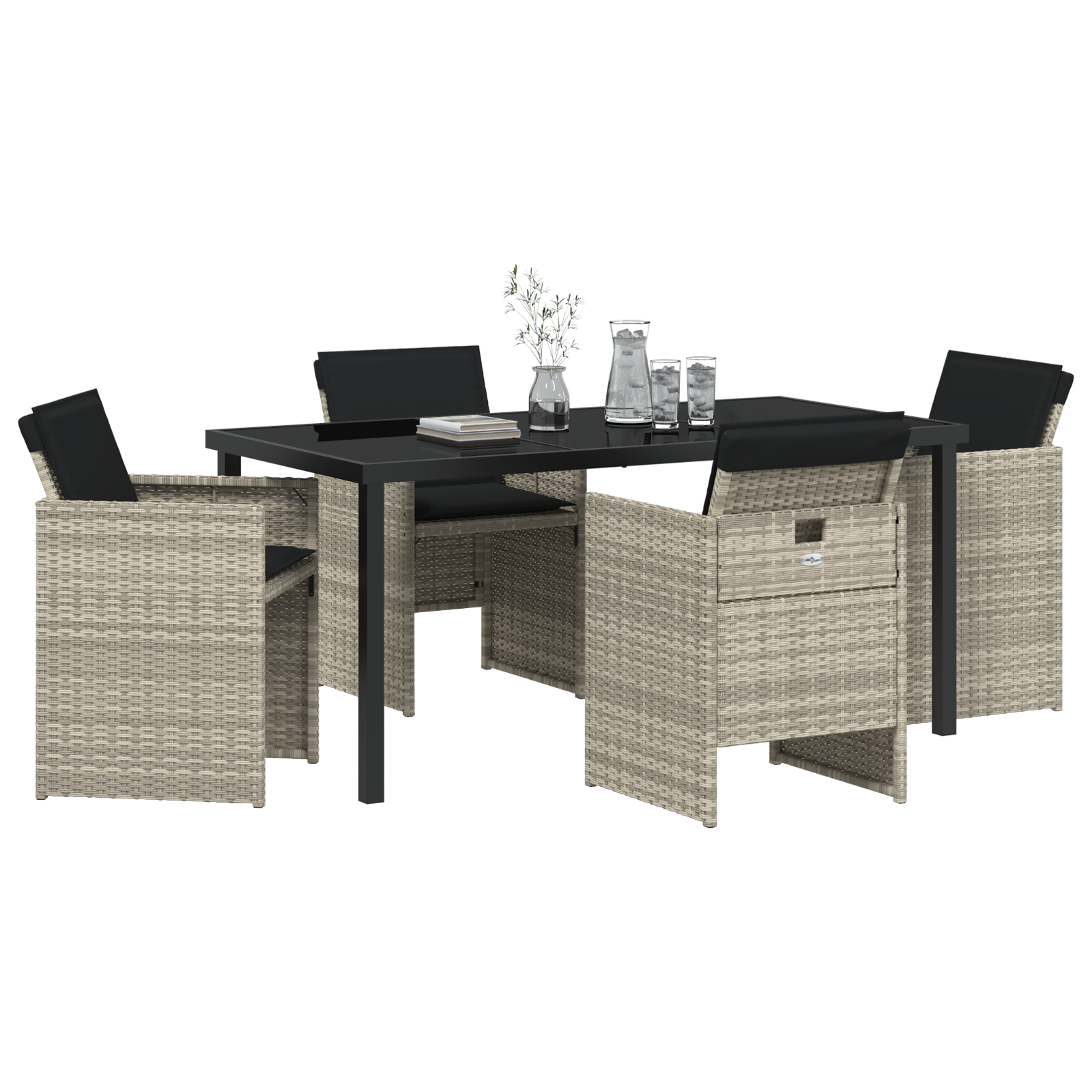 vidaXL 5-delige Tuinset met kussens poly rattan lichtgrijs