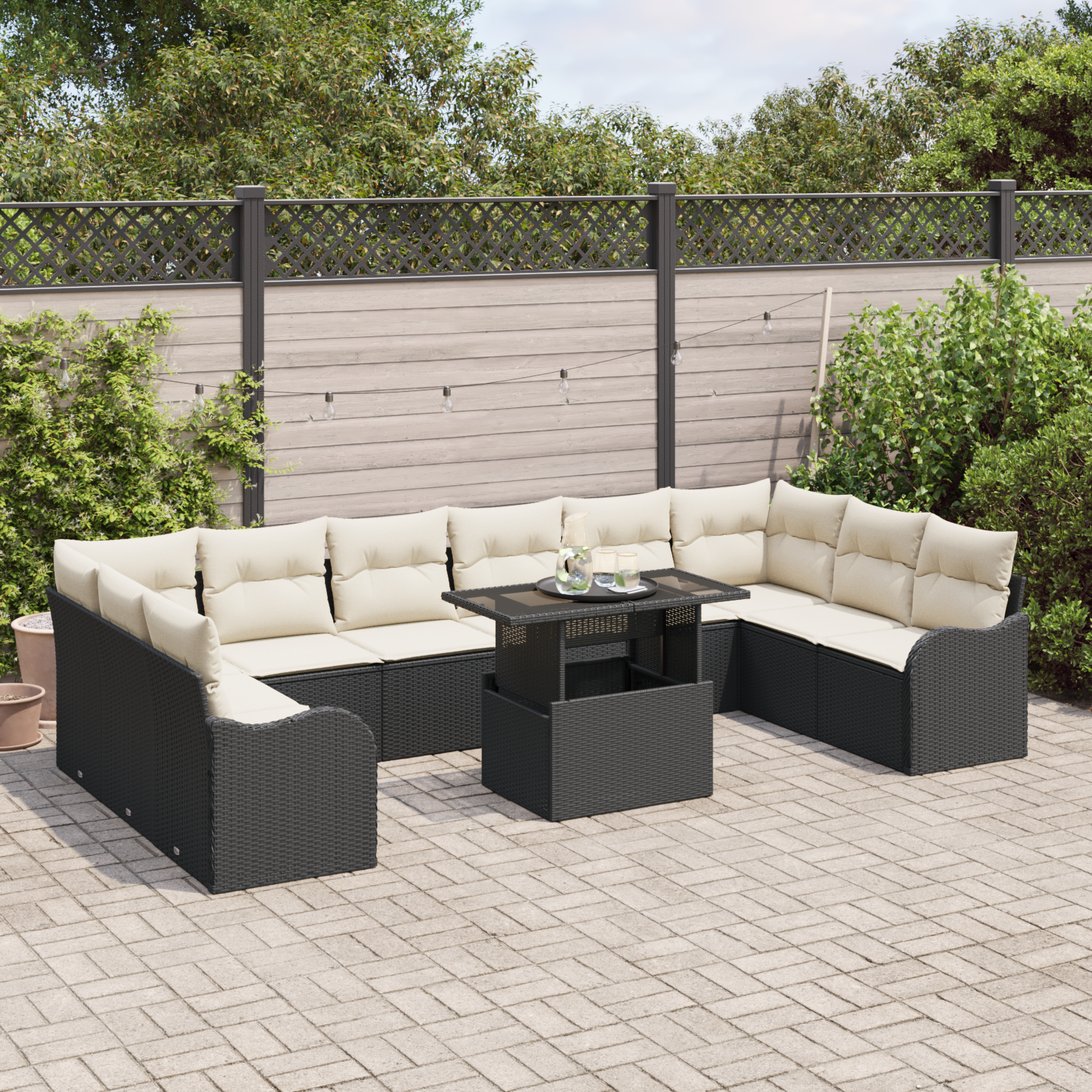 vidaXL 11-delige Tuinbankenset met kussens poly rattan zwart