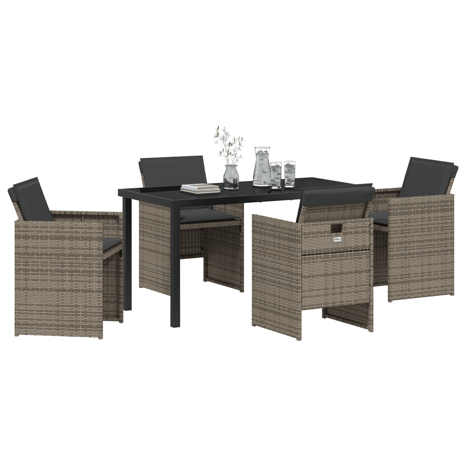 vidaXL 5-delige tuinset met kussens in grijs poly rattan