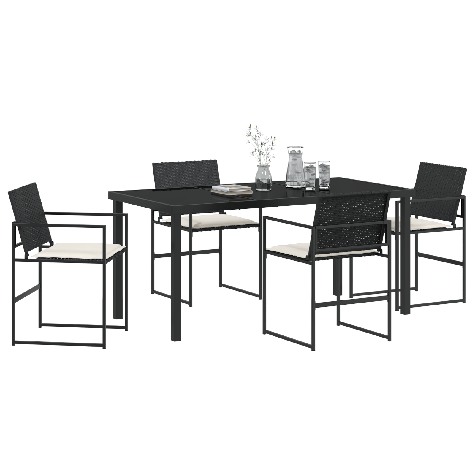 vidaXL 5-delige tuinset met kussens - zwart poly rattan