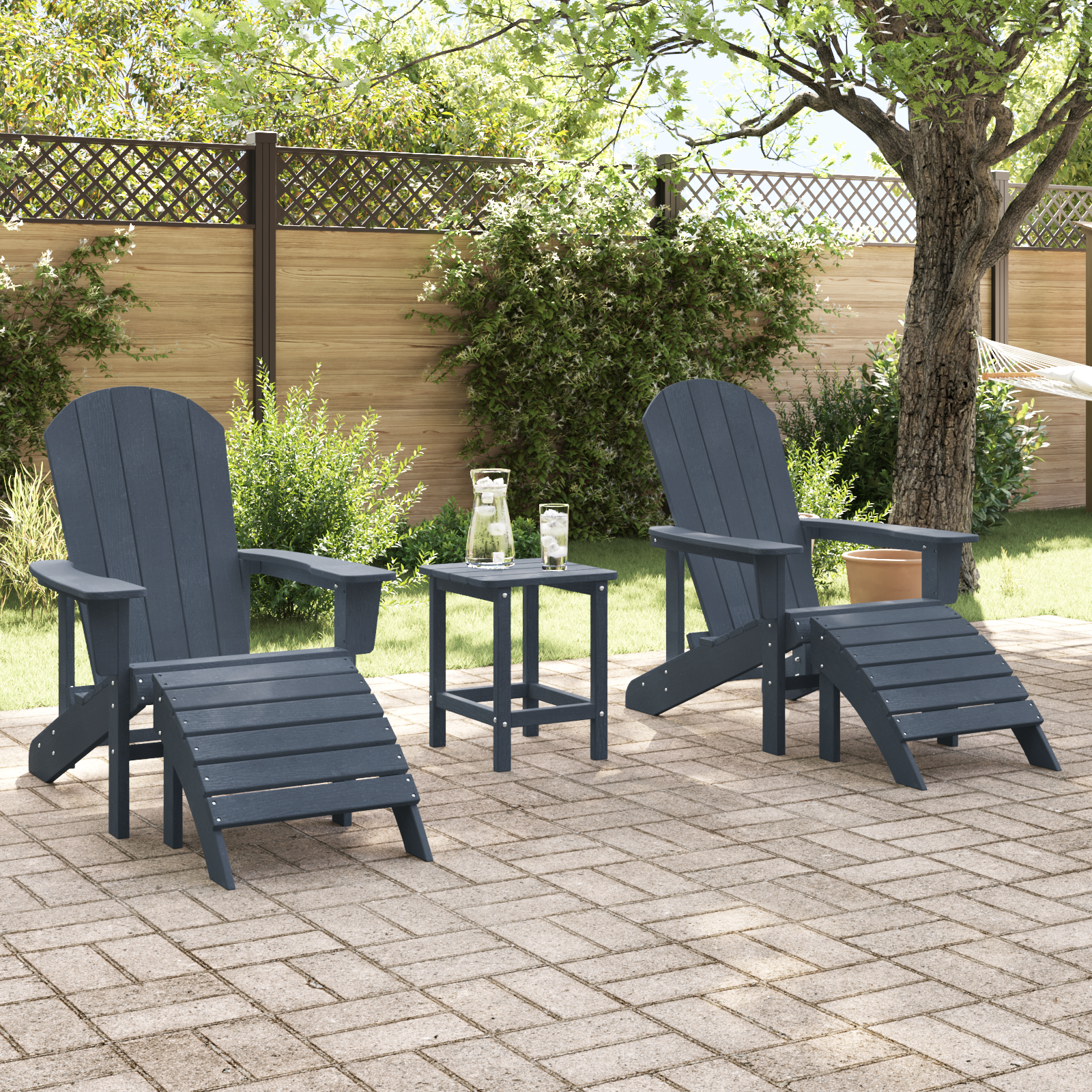 vidaXL Stoelen 2 st Adirondack met voetsteunen HDPE marineblauw