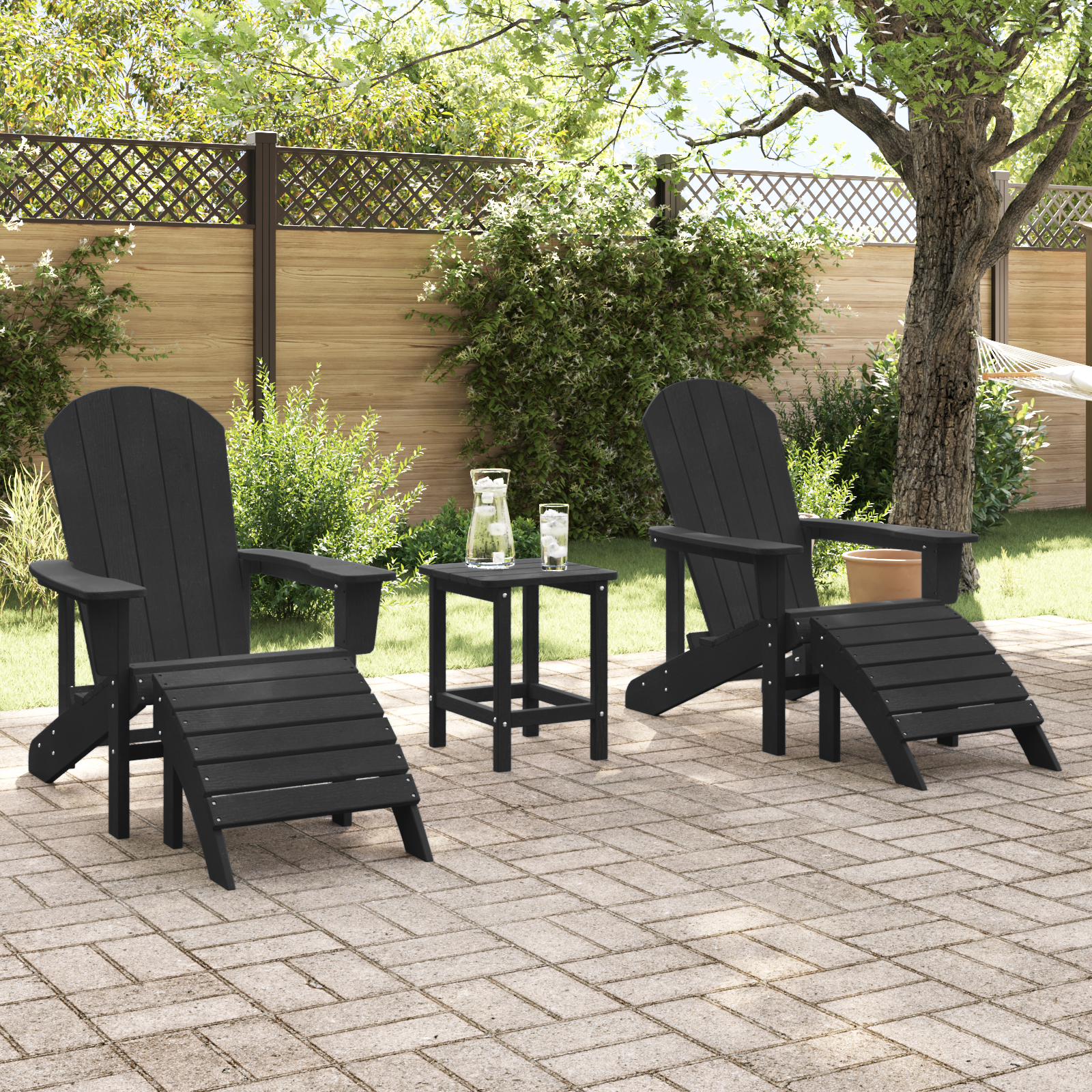 vidaXL Stoelen 2 st Adirondack met voetsteunen HDPE zwart