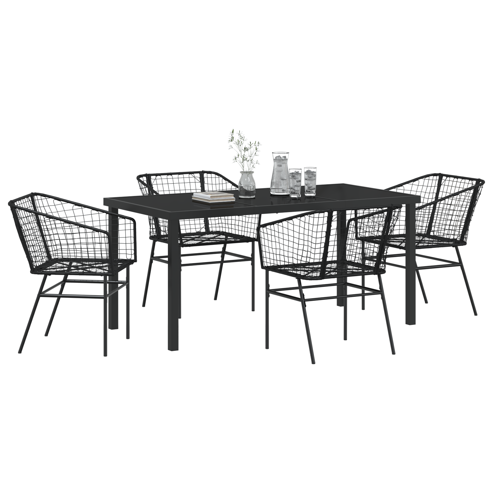 vidaXL 5-delige tuinset Zwart Poly Rattan