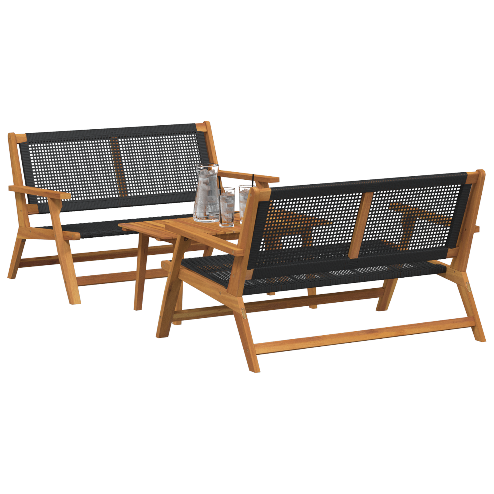 vidaXL Tuinstoelen met Tafel - 3 delige set in zwart acaciahout