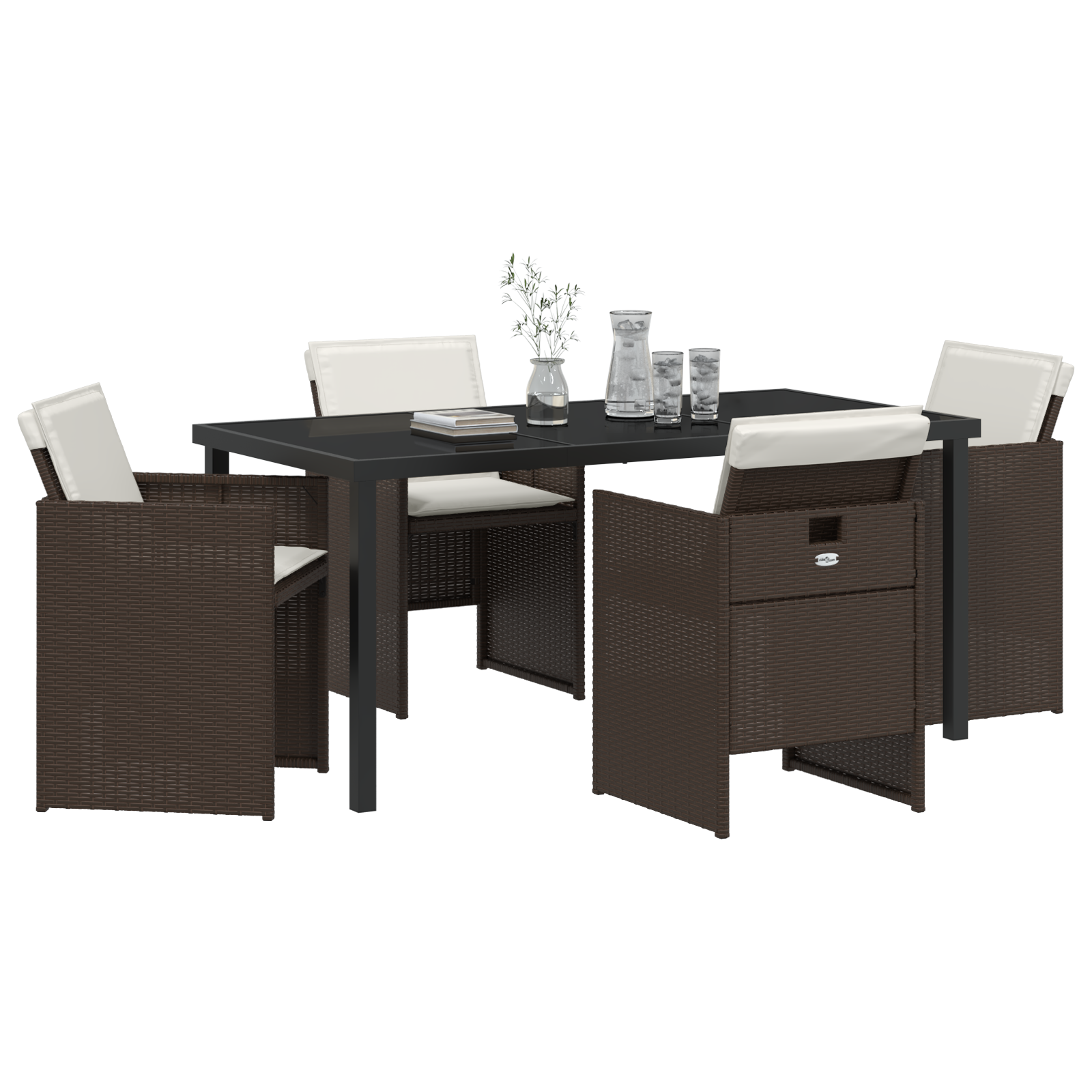 vidaXL 5-delige Tuinset met kussens poly rattan bruin