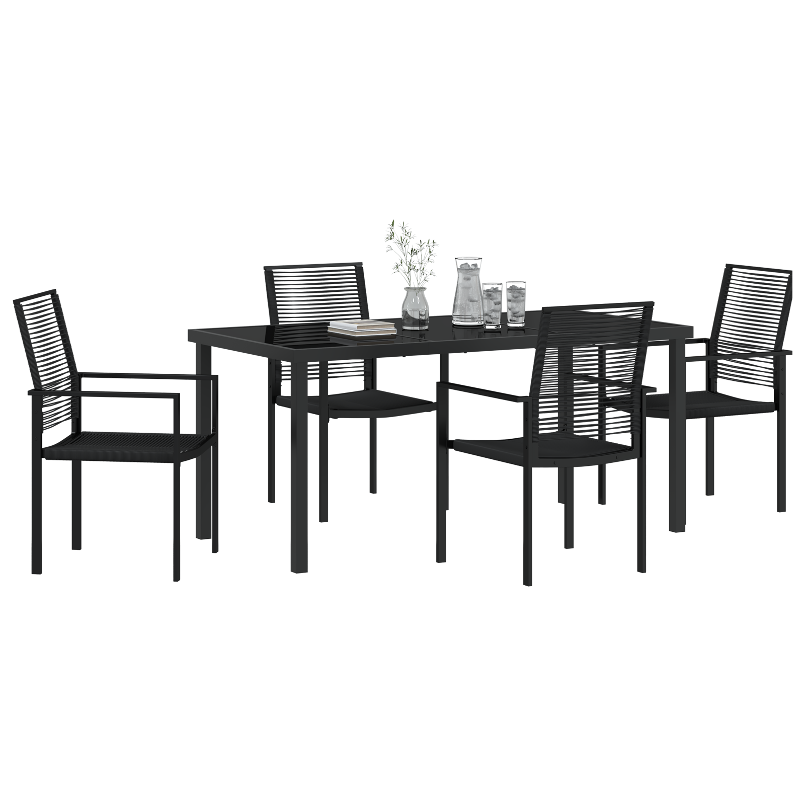 vidaXL 5-delige Tuinset met Eettafel Zwart PVC Rattan