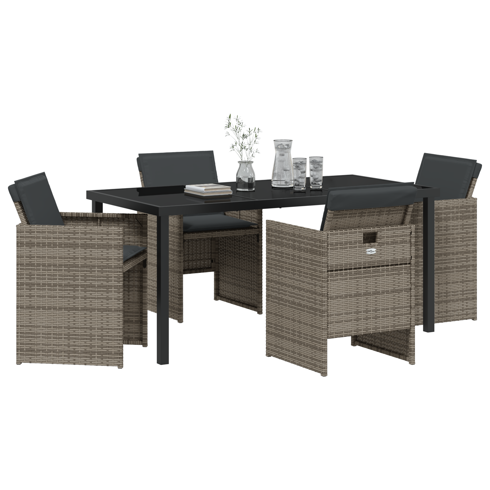 vidaXL 5-delige Tuinset met kussens poly rattan grijs