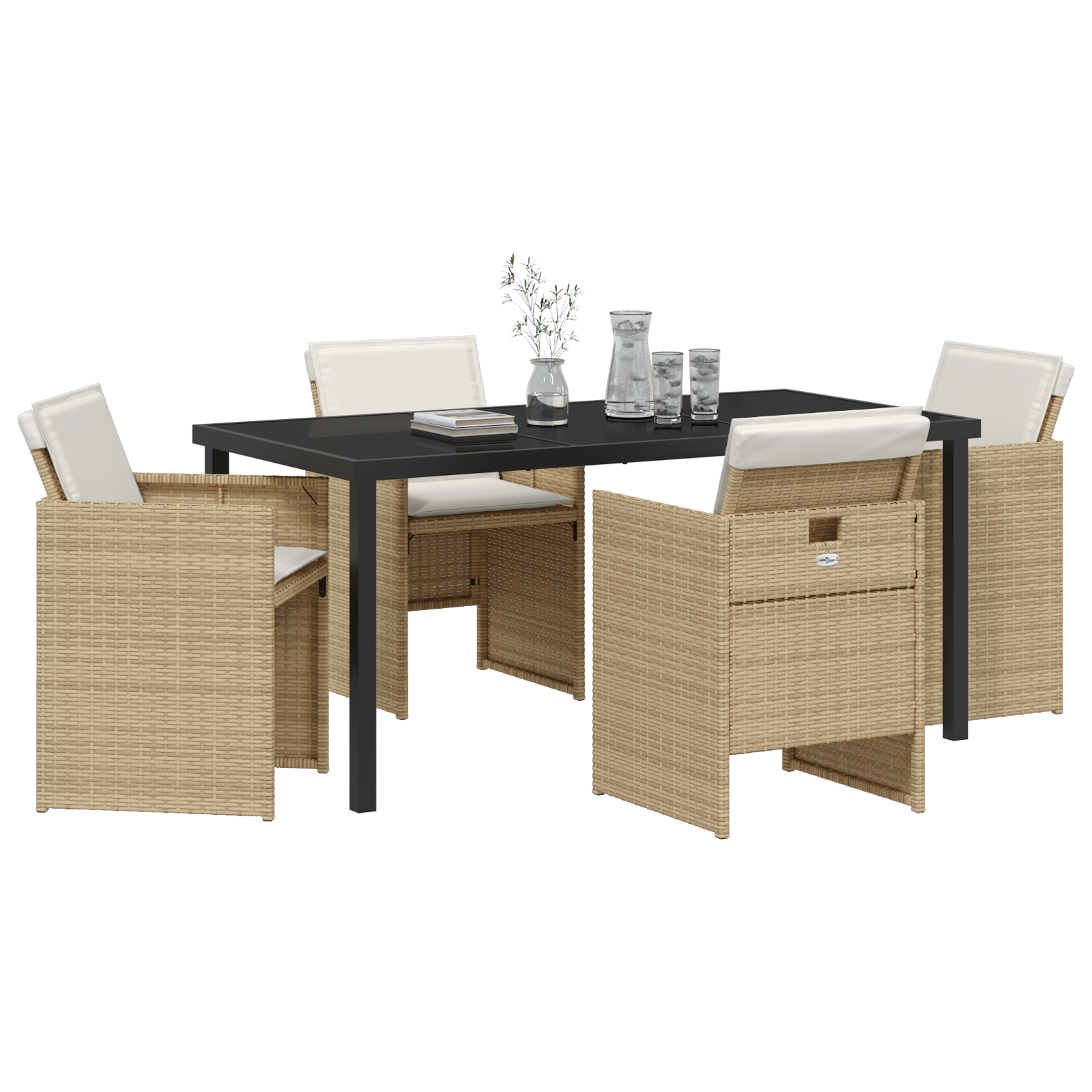 vidaXL 5-delige Tuinset met kussens poly rattan beige