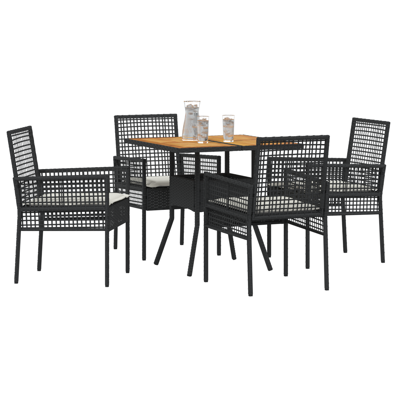 vidaXL 5-delige Tuinset met Kussens Zwart Poly Rattan