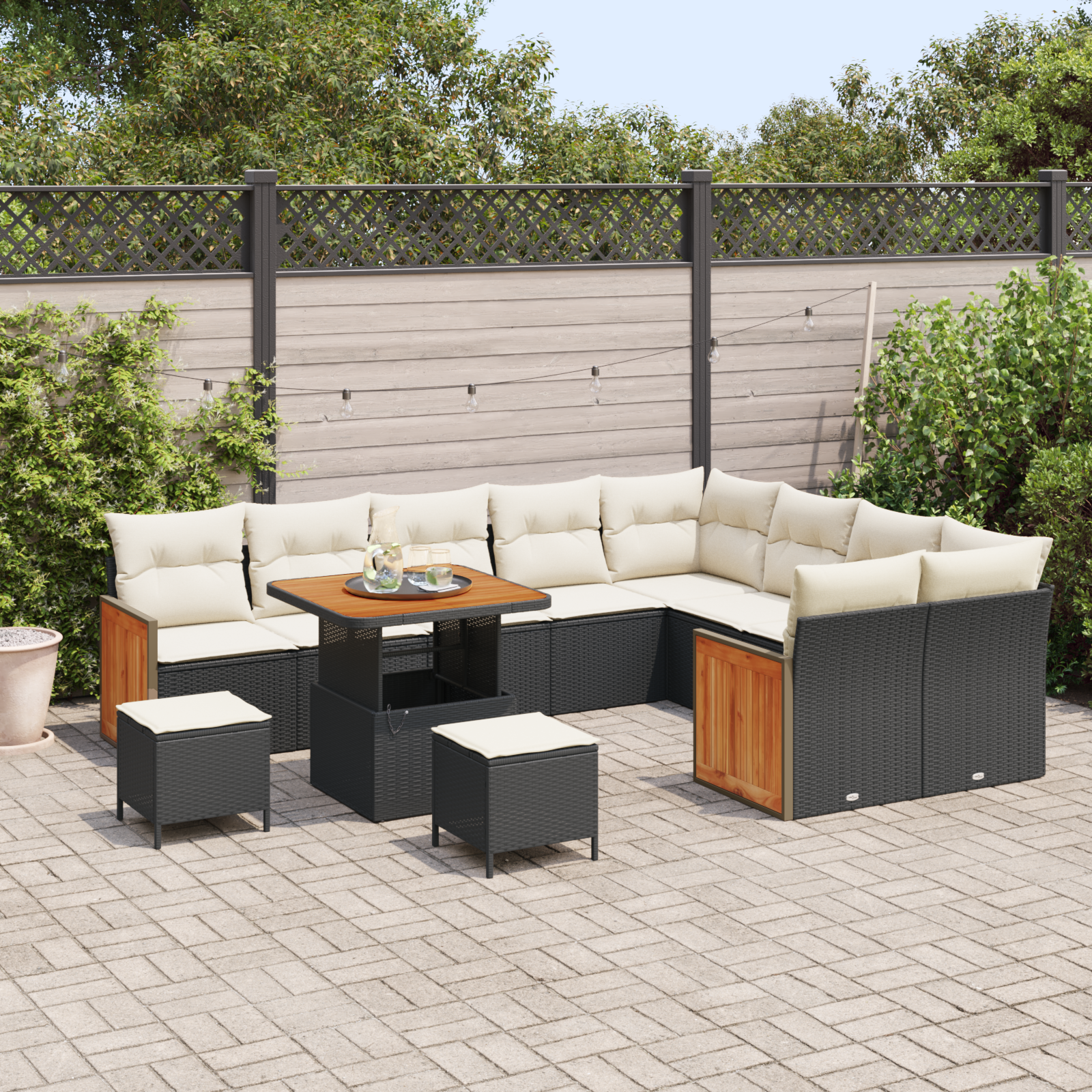 vidaXL 12-delige Tuinbankenset met kussens poly rattan acacia zwart