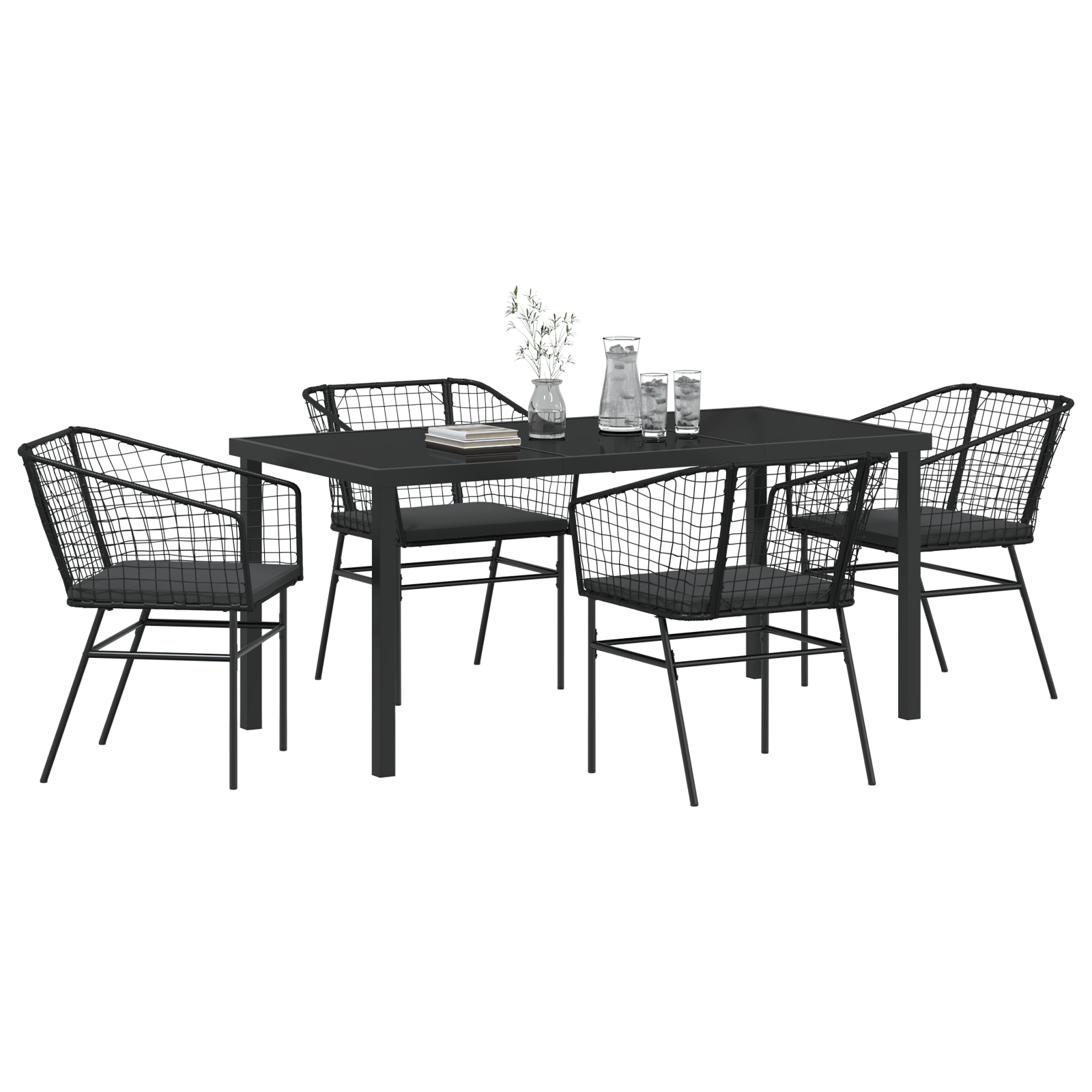 vidaXL 5-delige tuinset met kussens zwart poly rattan