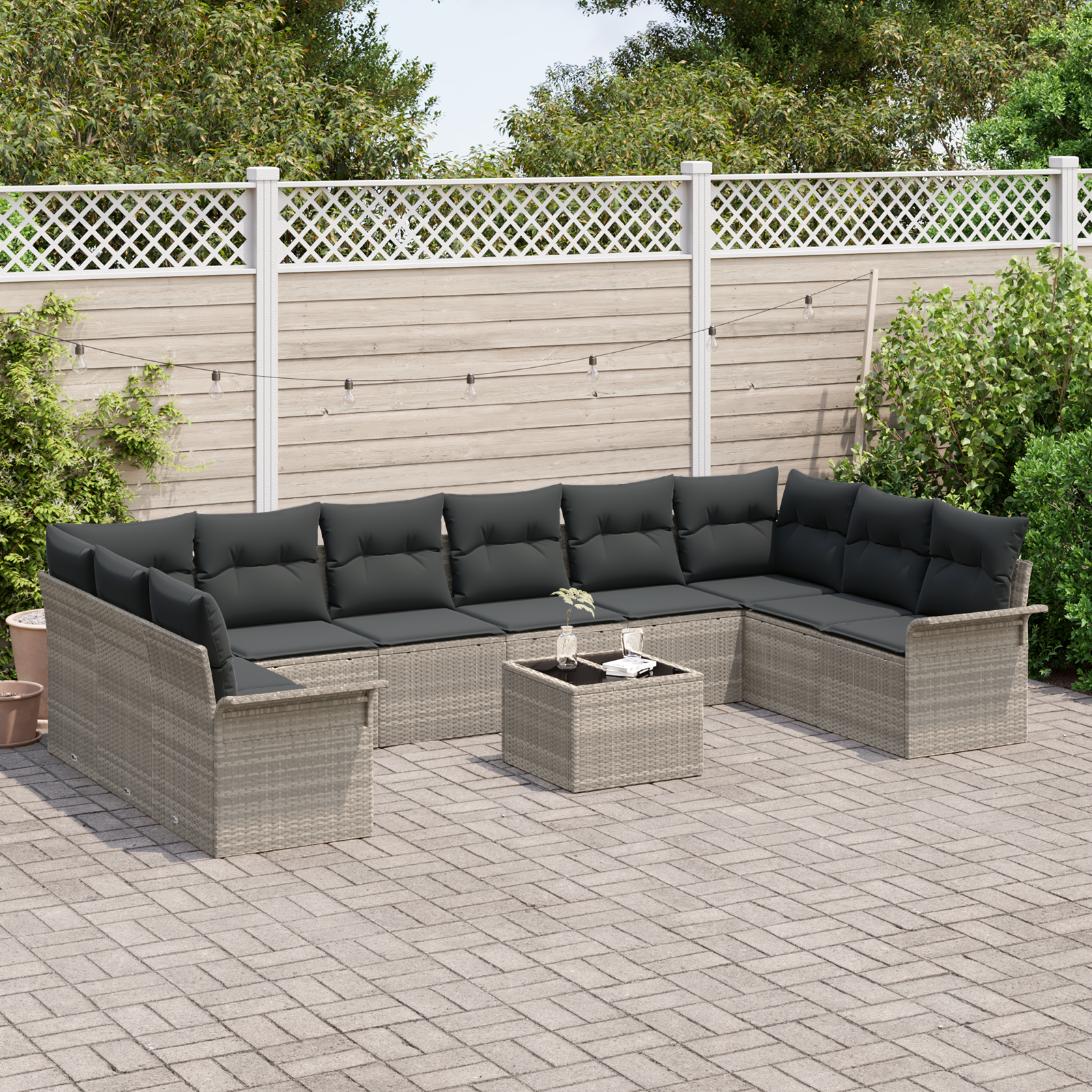 vidaXL 11-delige Tuinbankenset met kussens poly rattan grijs