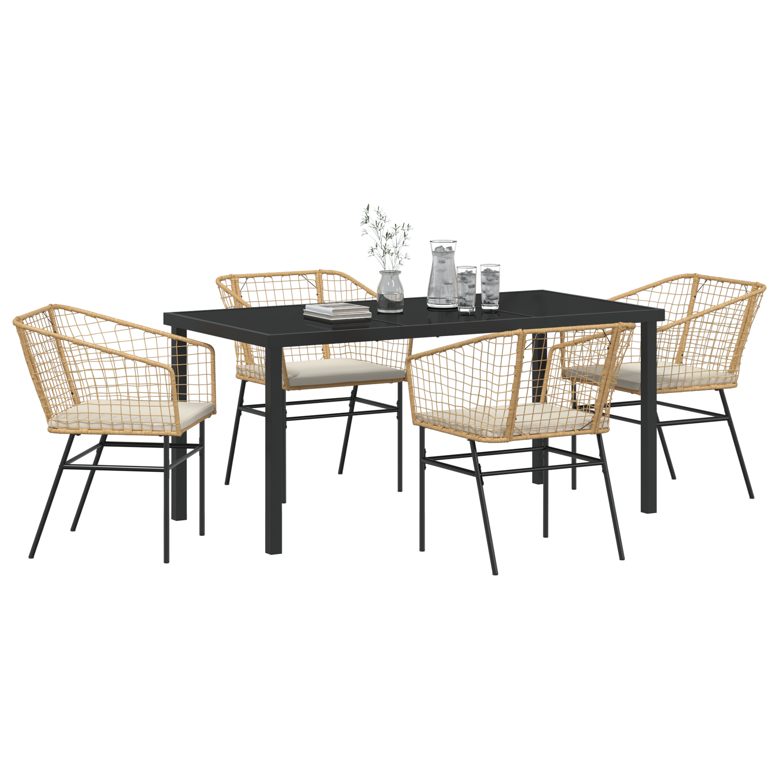 vidaXL 5-delige Tuinset met Kussens Bruin Poly Rattan
