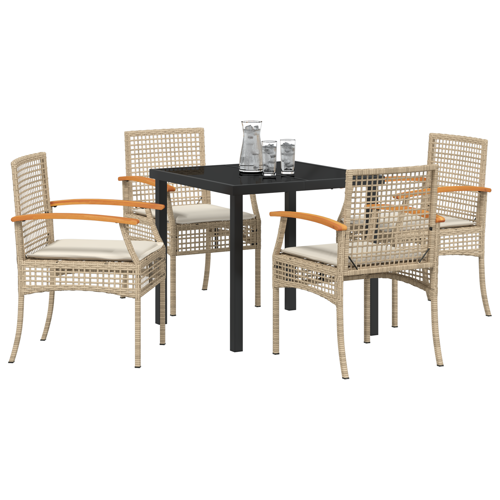 vidaXL 5-delige tuinset met kussens Beige Poly Rattan