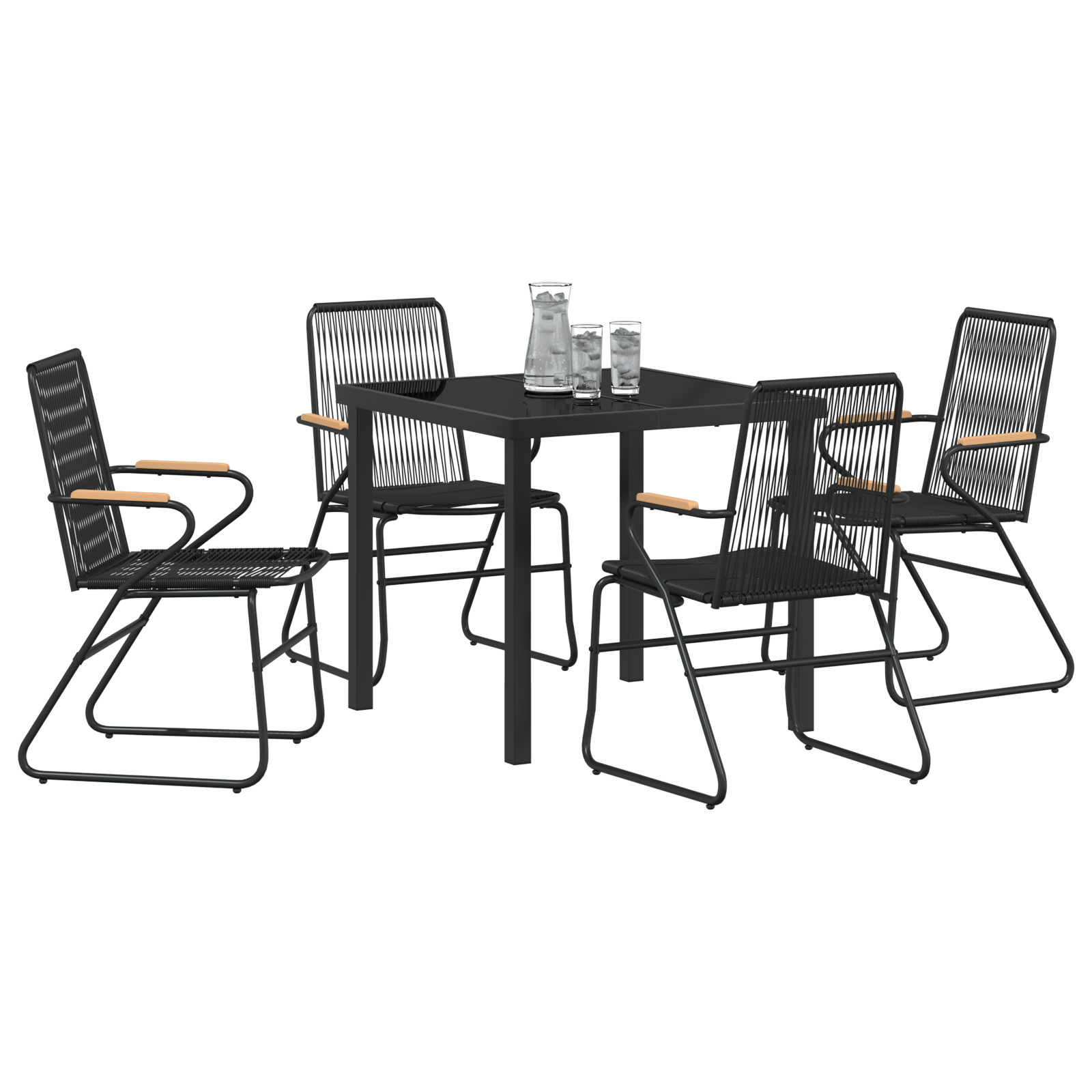 vidaXL 5-delige tuin set met eettafel Zwart PVC Riet