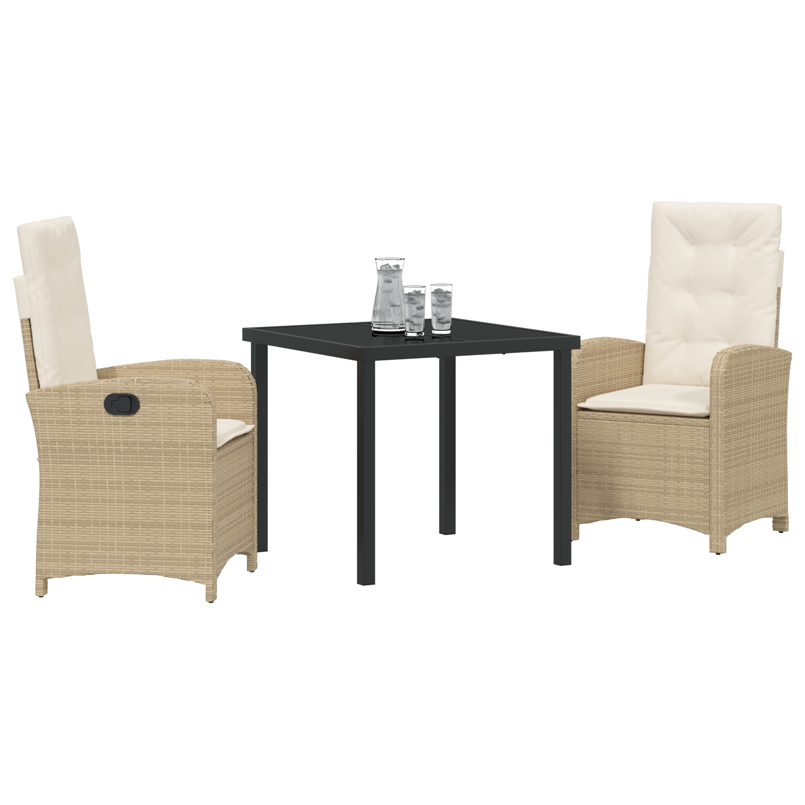 vidaXL 3-delige tuin eetset met kussens in beige poly rattan