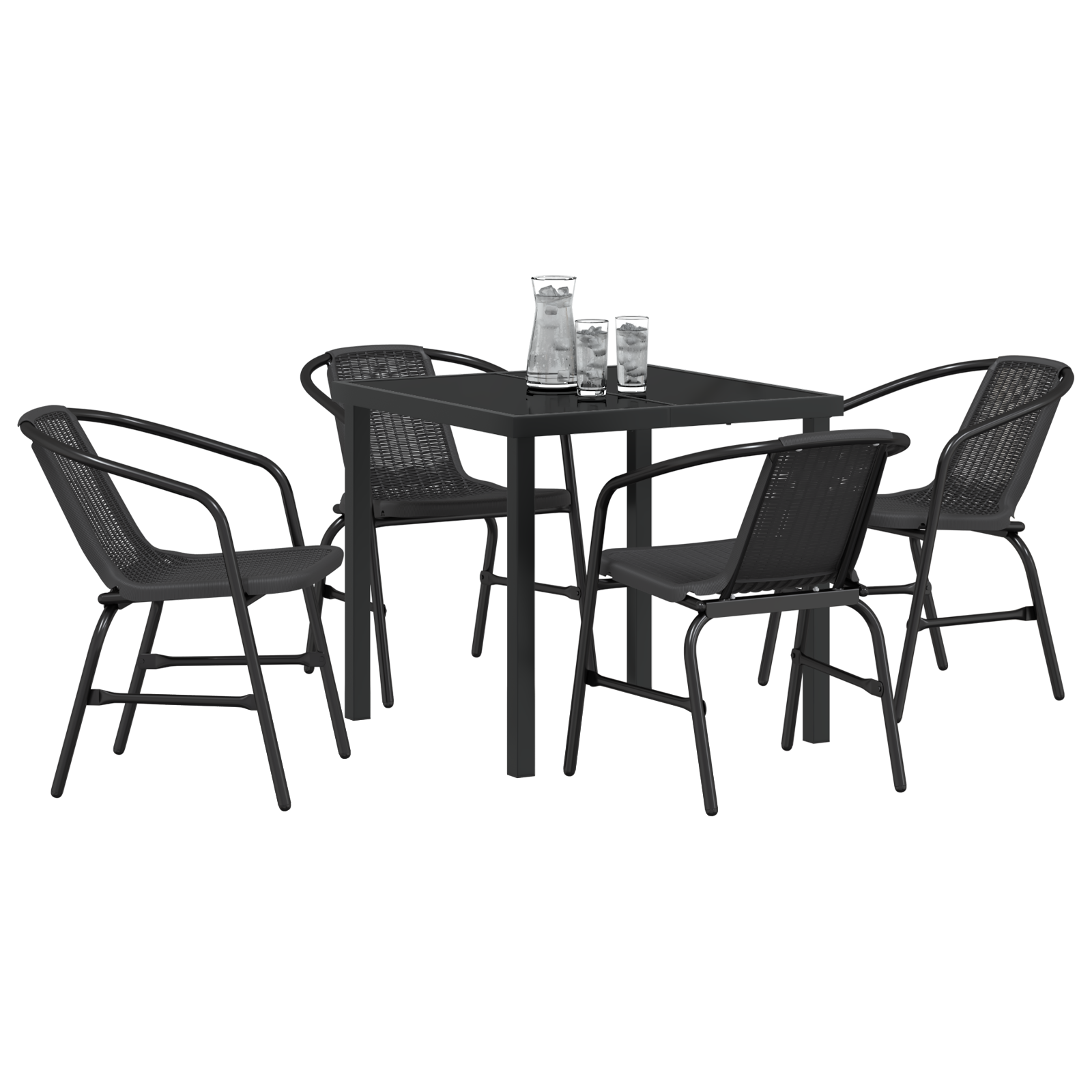vidaXL 5-delige tuin eetset zwart poly riet