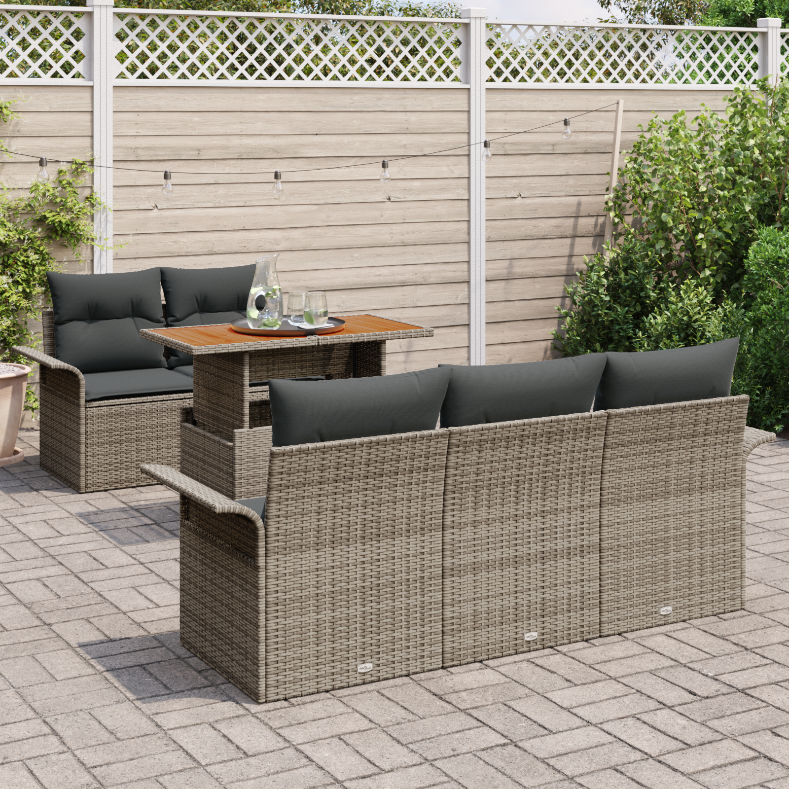 vidaXL 6-delige tuinbankset met kussens in het grijs van poly rattan