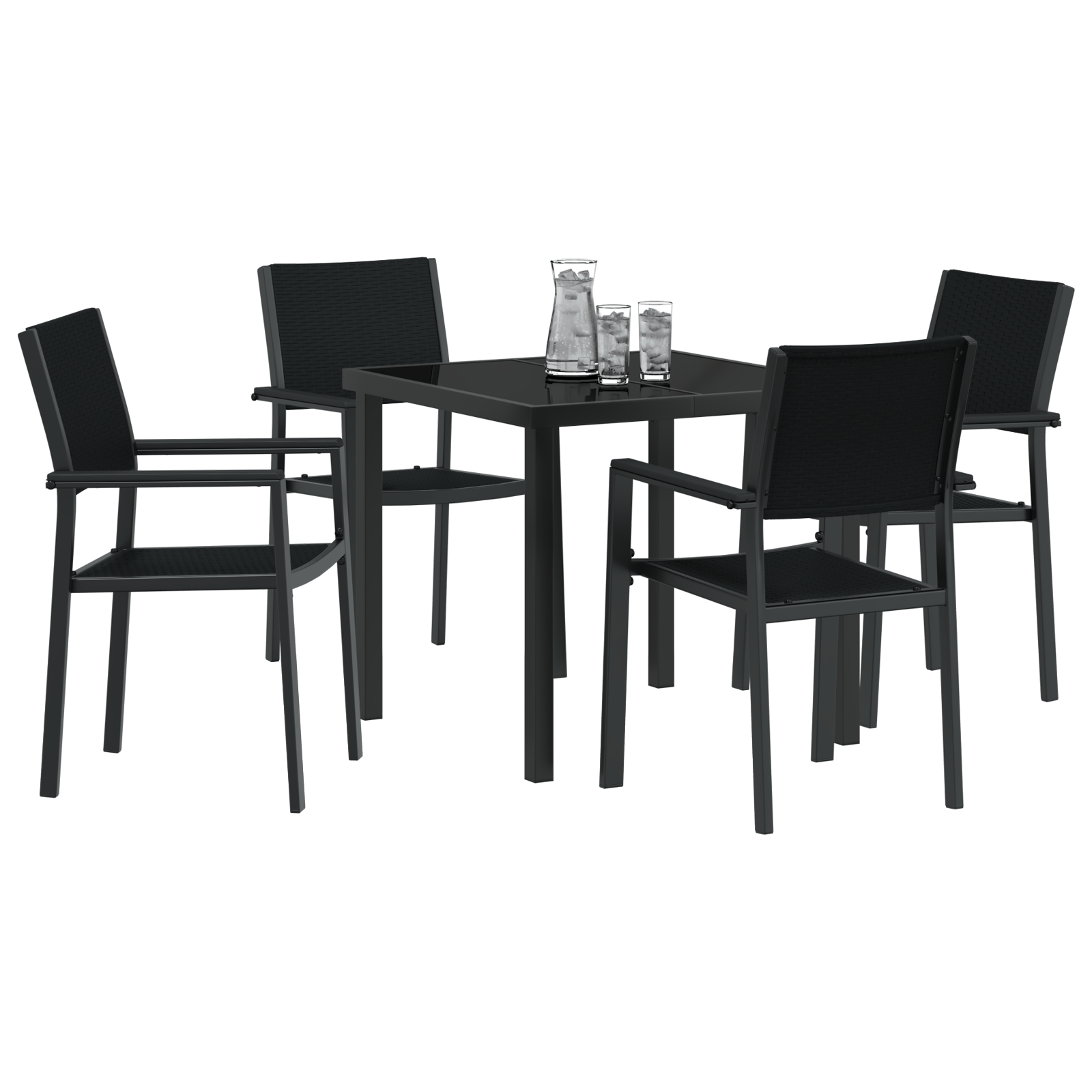 vidaXL 5-delige tuin eetset zwart poly riet