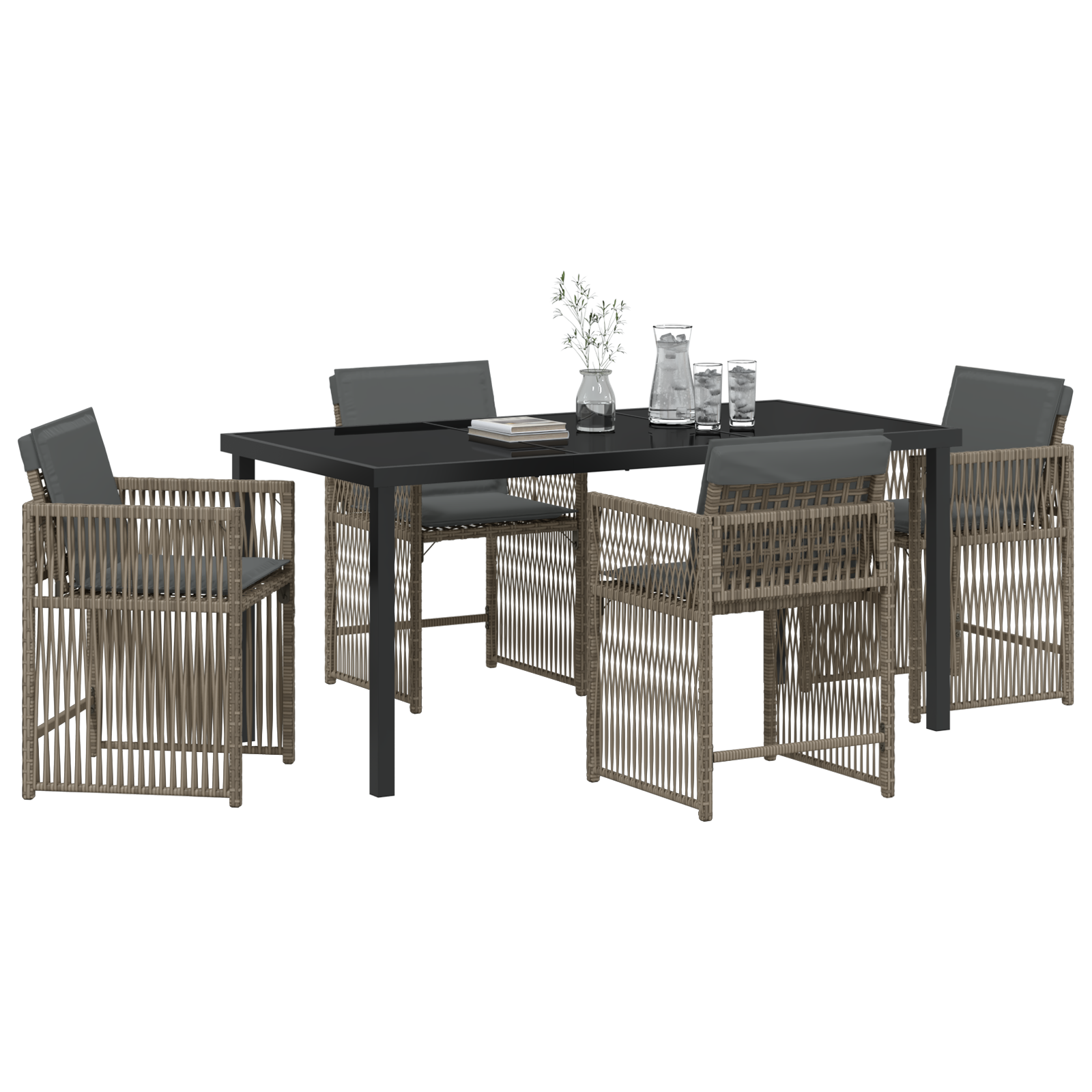 vidaXL 5-delige tuin eetset met kussens - grijs poly rattan
