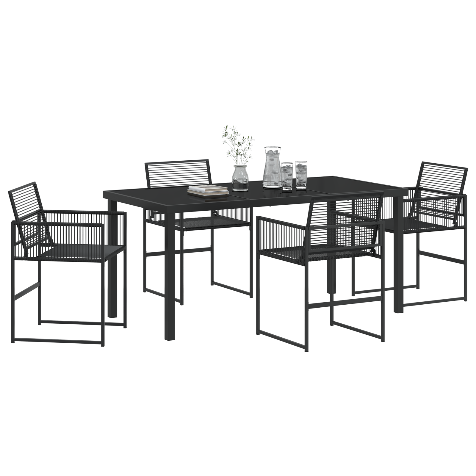 vidaXL 5-delige tuin eettafelset zwarte poly rattan