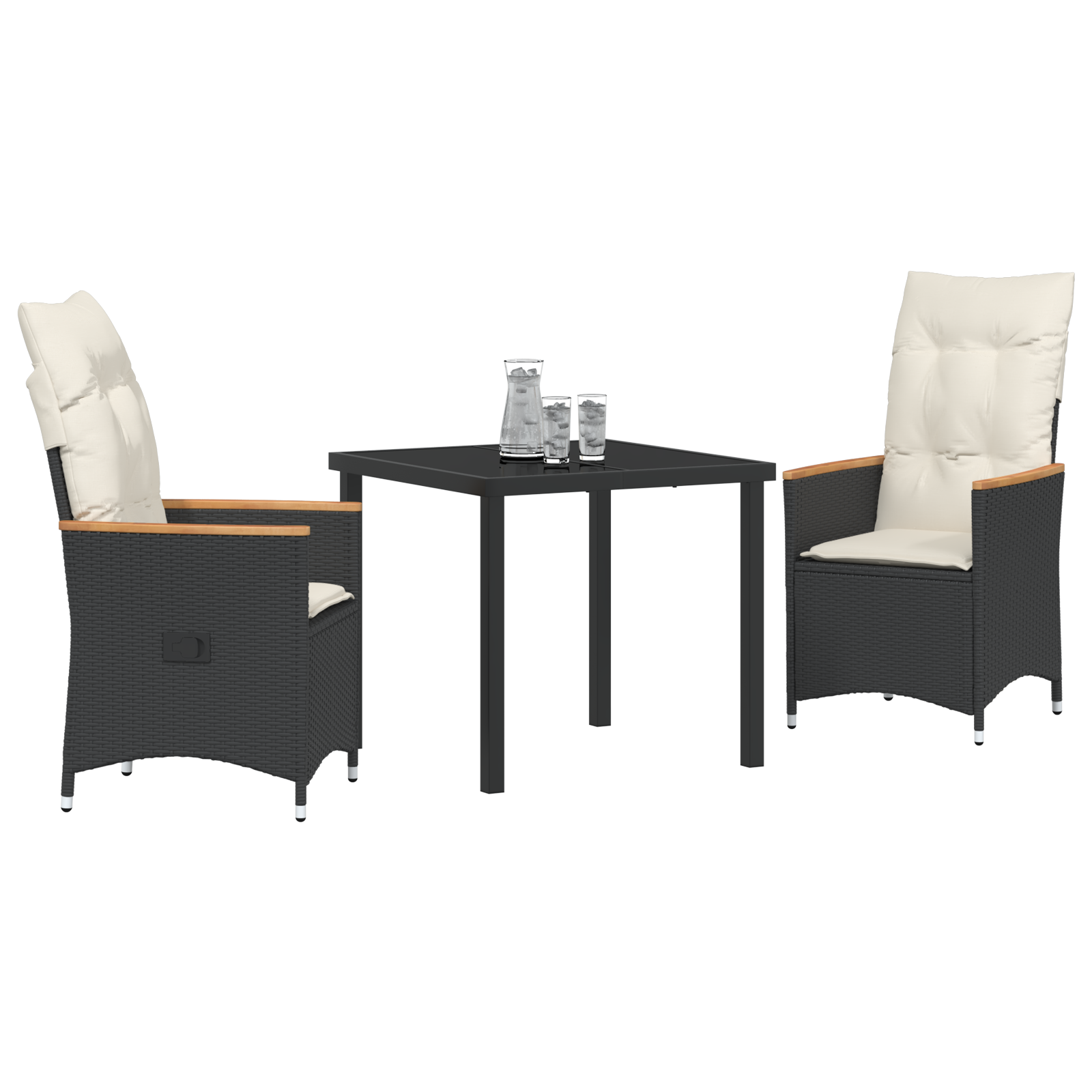 vidaXL 3-delige tuinset met kussens zwart poly rattan