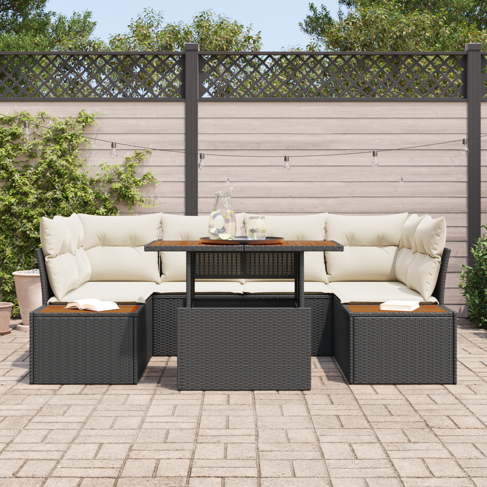 vidaXL 6-delige Tuin Sofa Set met Kussens Zwart Poly Rattan