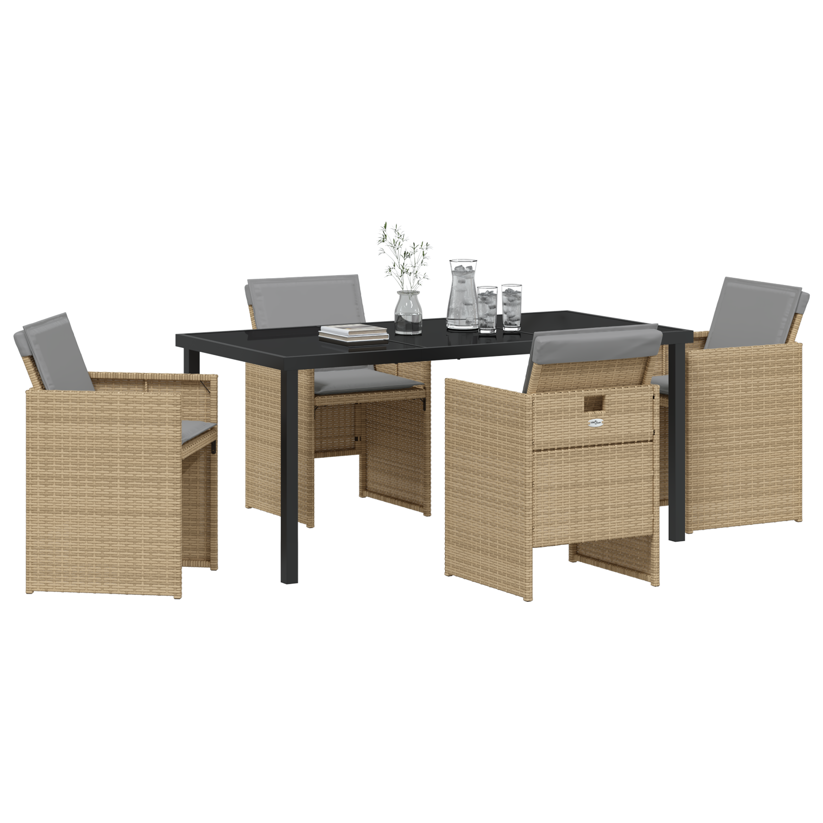vidaXL 5-delige Tuinset met Kussens in Beige Poly Rattan