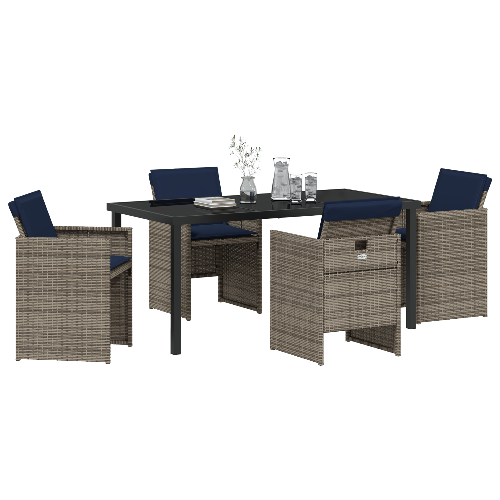 vidaXL 5-delige tuinset met kussens in grijs poly rattan