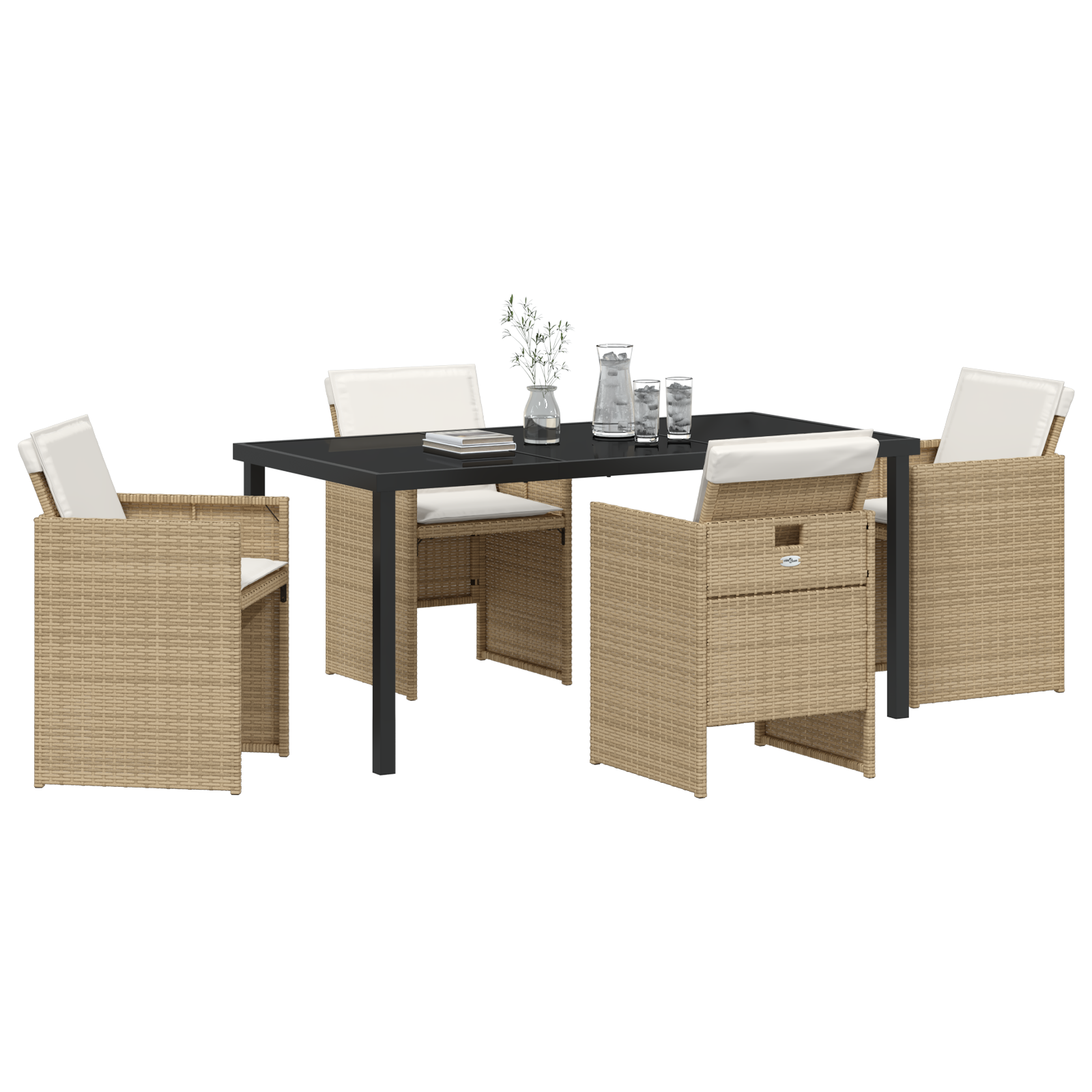 vidaXL 5-delige tuinset met kussens in beige poly rattan