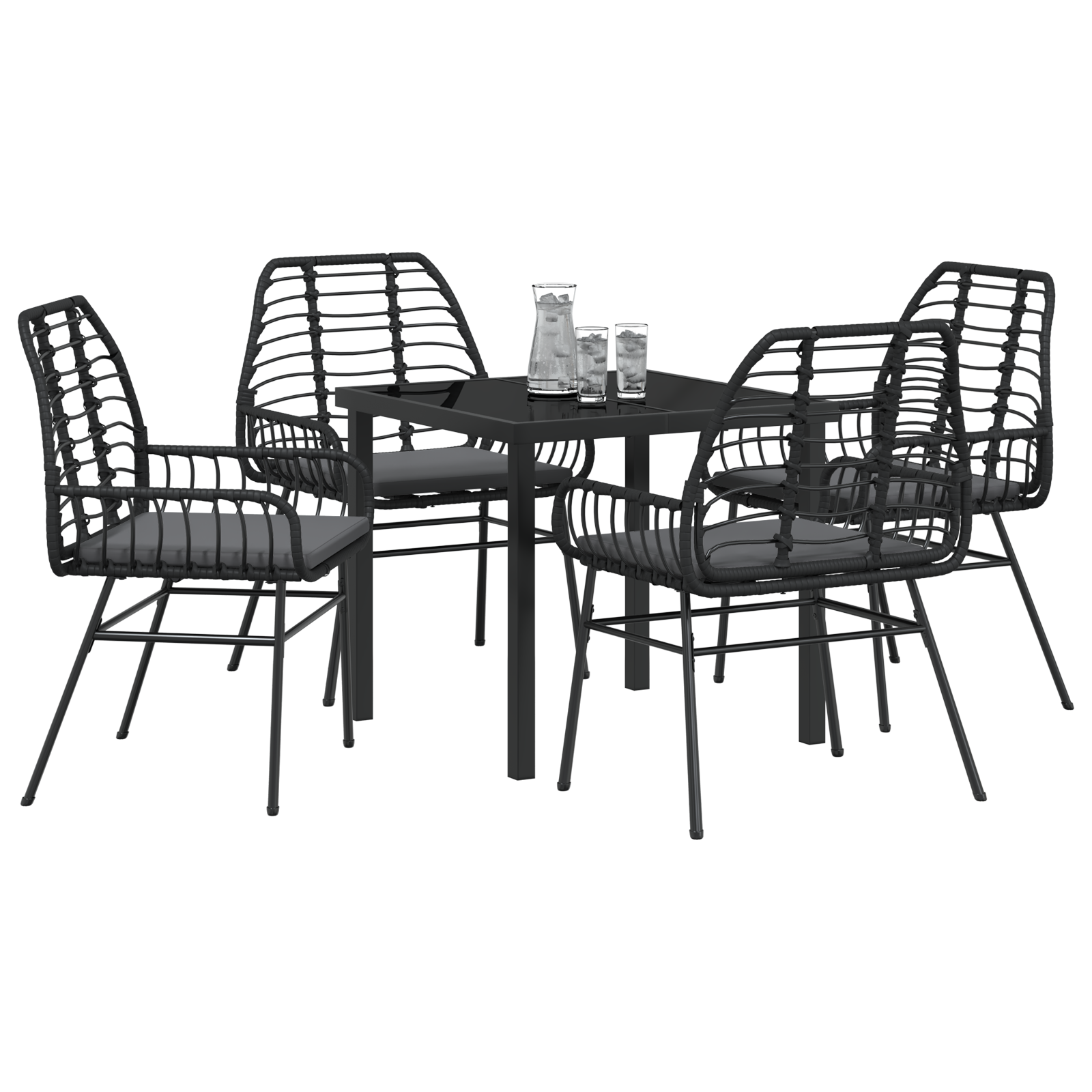 vidaXL 5-delige tuinset met kussens - zwart poly rattan