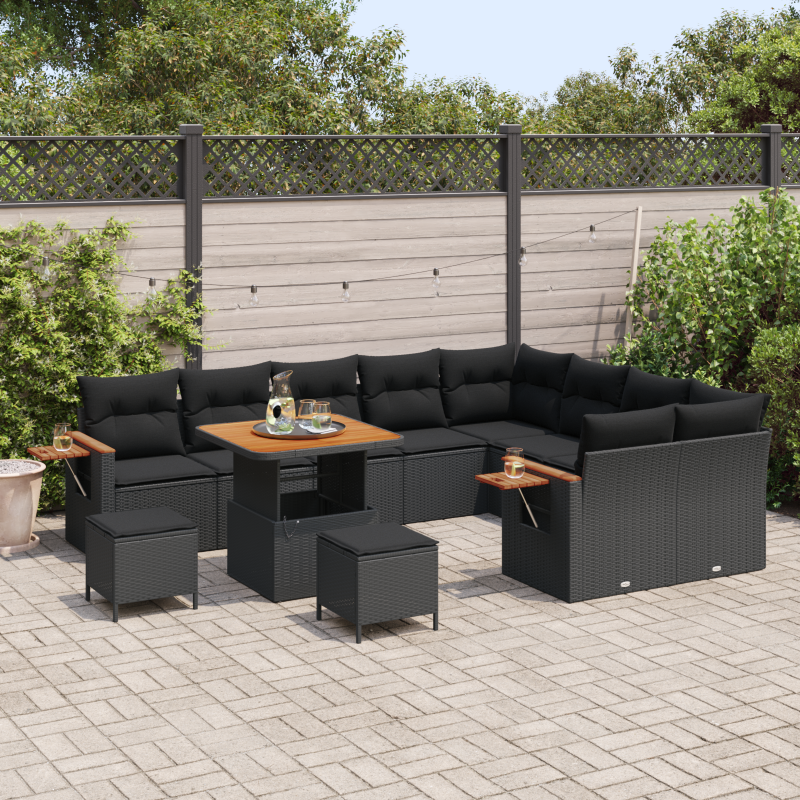 vidaXL 12-delige Tuinbankenset met kussens poly rattan acacia zwart
