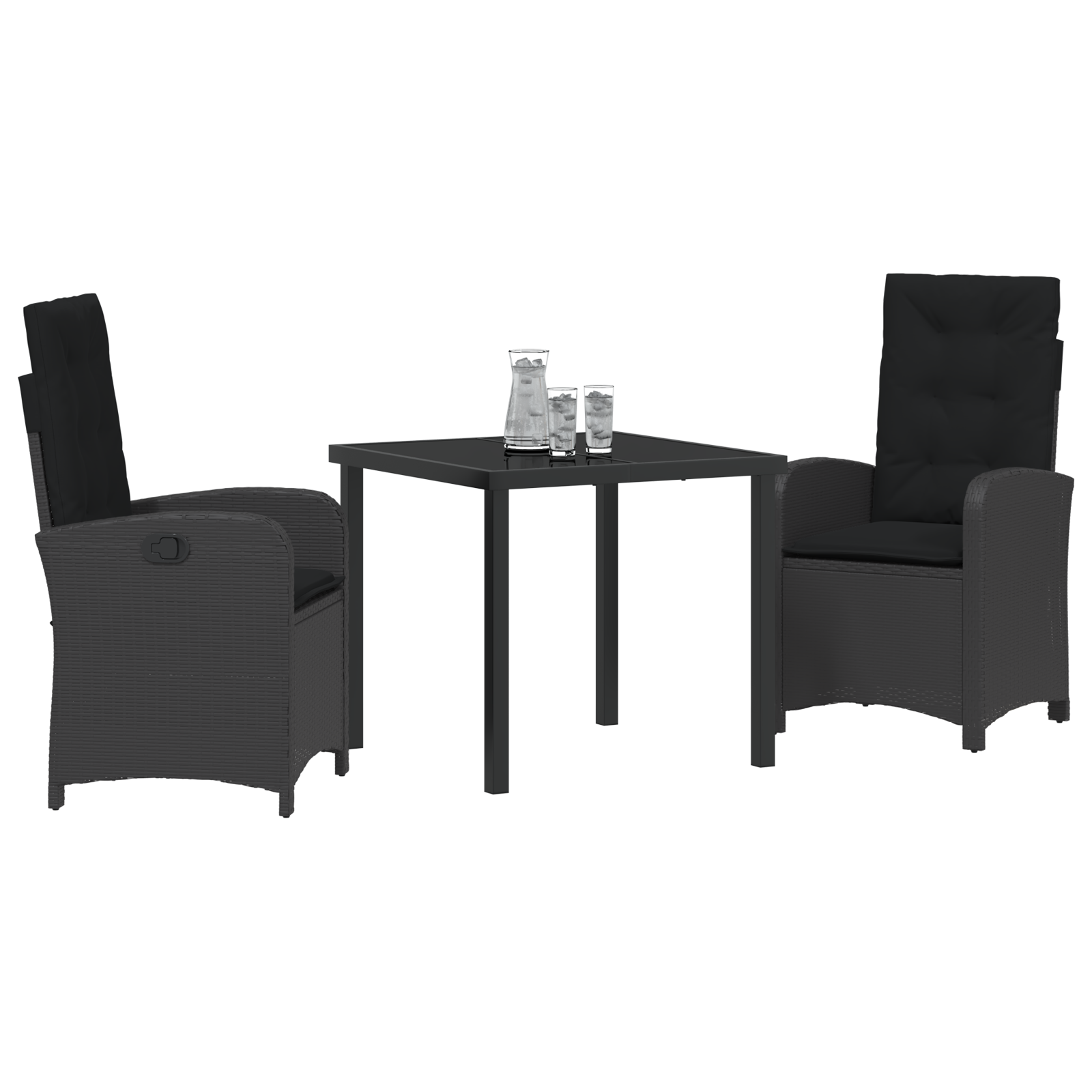 vidaXL 3-delige tuinset met kussens zwart poly rattan