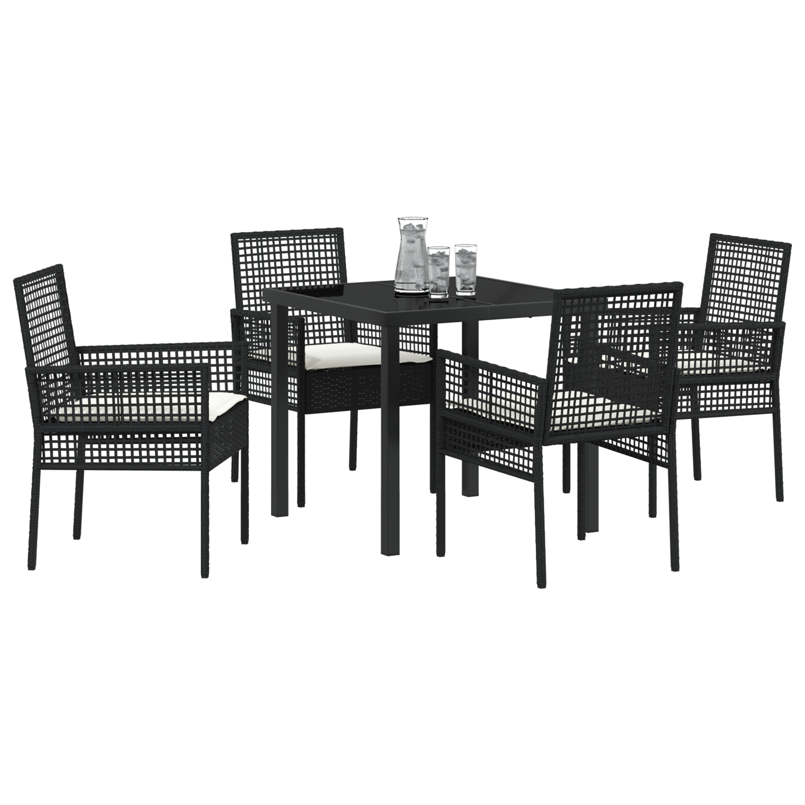vidaXL 5-delige tuinset met kussens zwart poly rattan