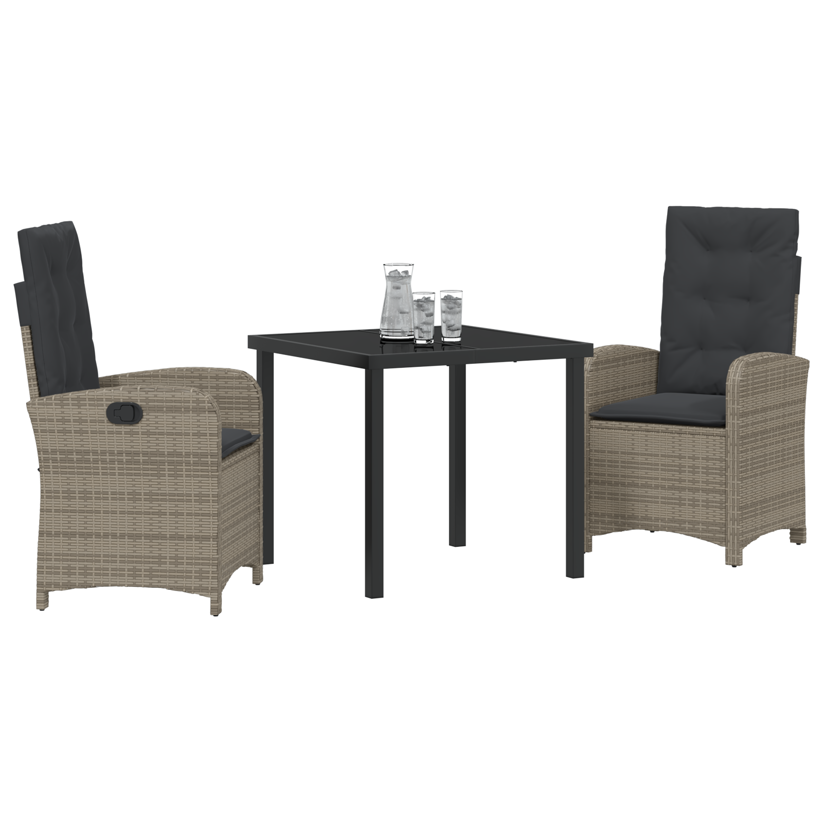 vidaXL 3-delige tuinset met kussens in grijs poly rattan