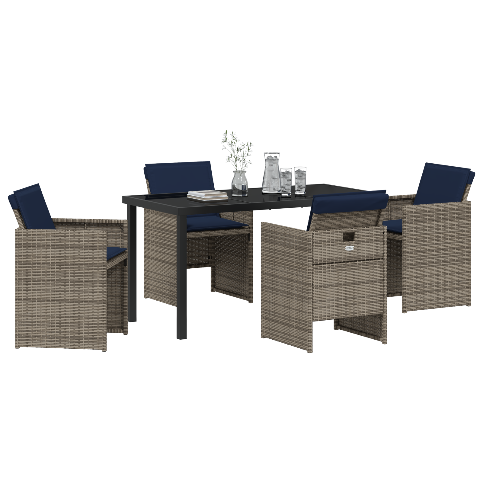 vidaXL 5-delige Tuinset met Kussens in Grijs Poly Rattan