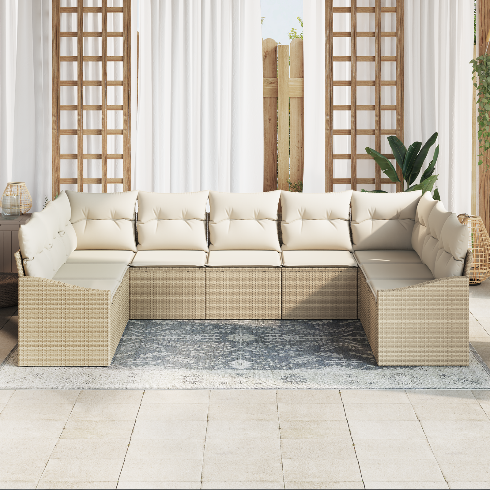 vidaXL 9-delige tuinset met kussens - Beige poly rattan