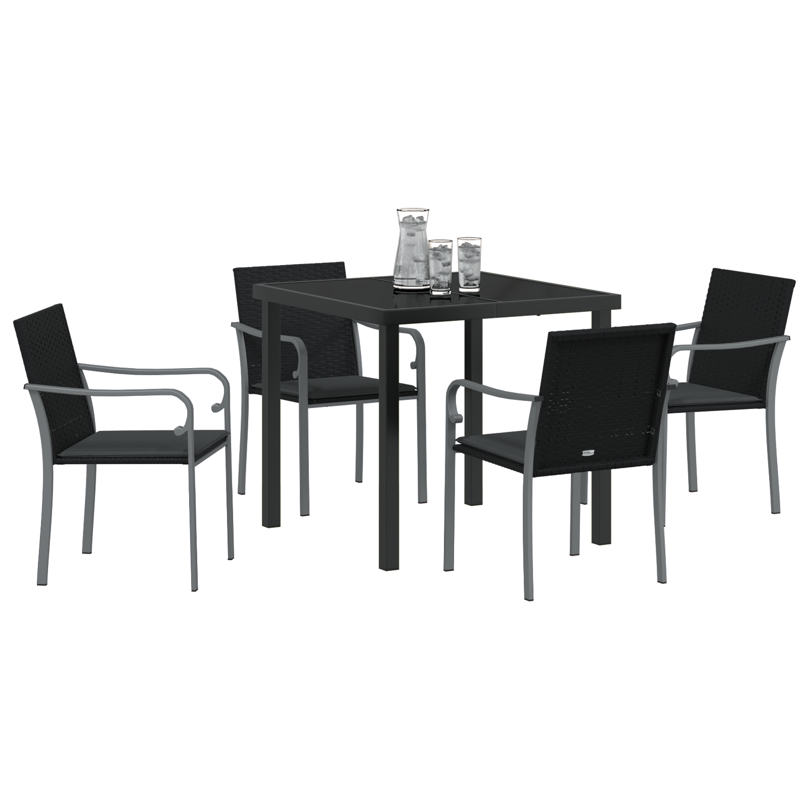 vidaXL 5-delige tuinset met kussens - Zwart poly rattan