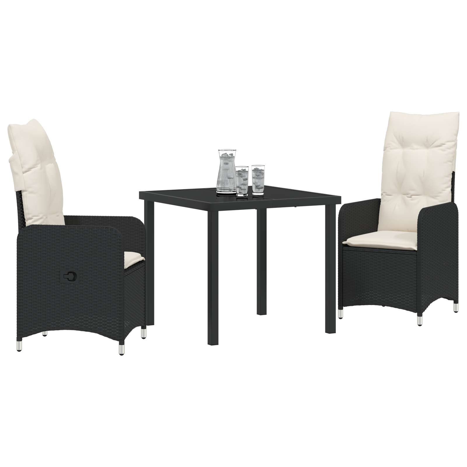 vidaXL 3-delige tuinset met kussens zwart poly rattan