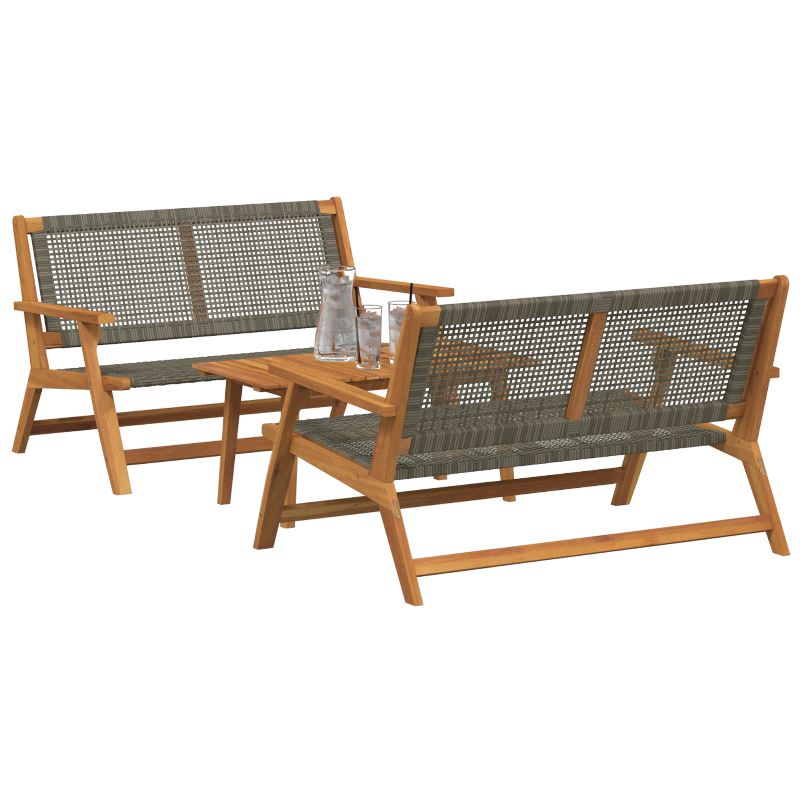 vidaXL Ligbedden en Tafel Set - 3 Stuks in Grijs Massief Acaciahout