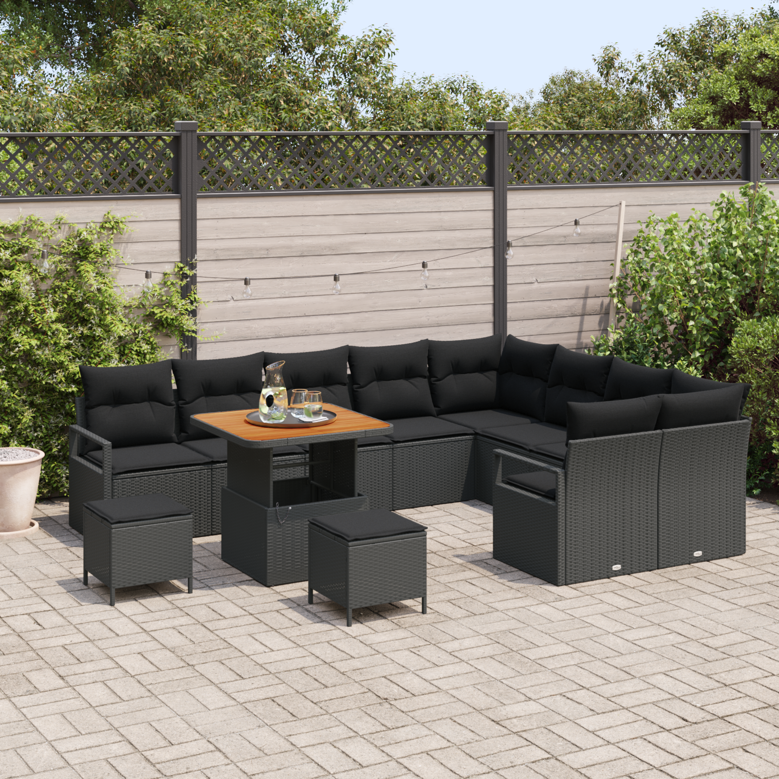 vidaXL 12-delige Tuinbankenset met kussens poly rattan acacia zwart