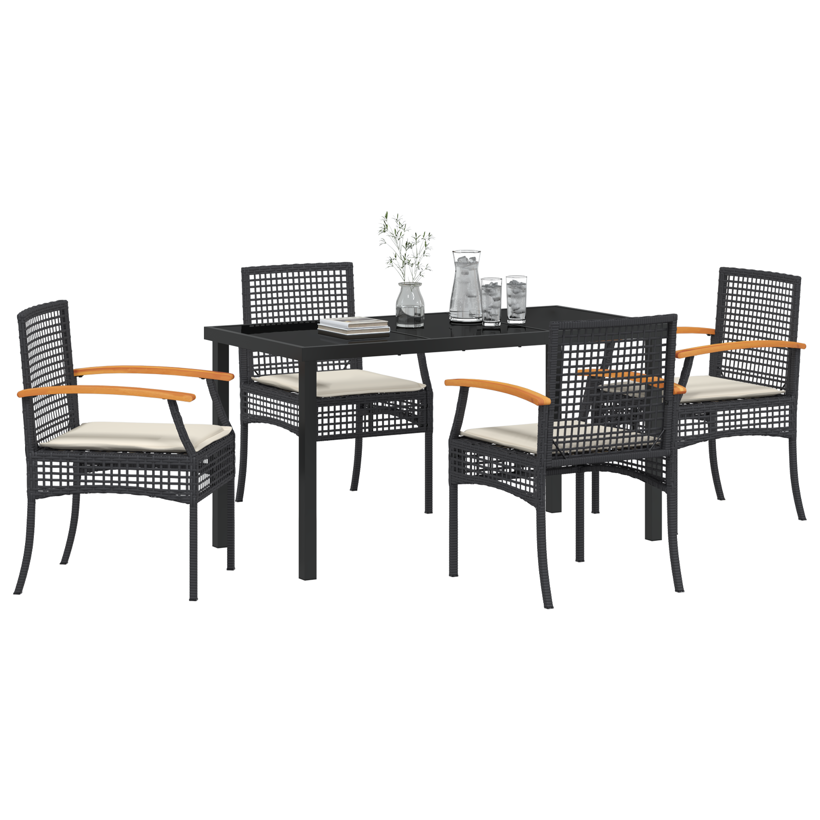 vidaXL 5-delige Tuin Eetset met Kussens Zwart Poly Rattan