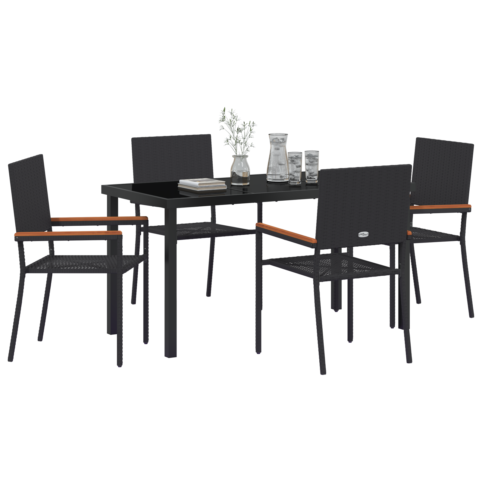 vidaXL 5-delige Tuin Eettafel Set Zwart Poly Rattan