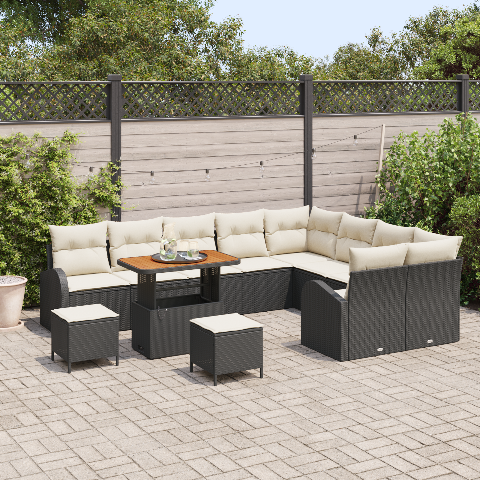 vidaXL 12-delige Tuinsofa Set met Kussens Zwart Poly Rattan Acacia