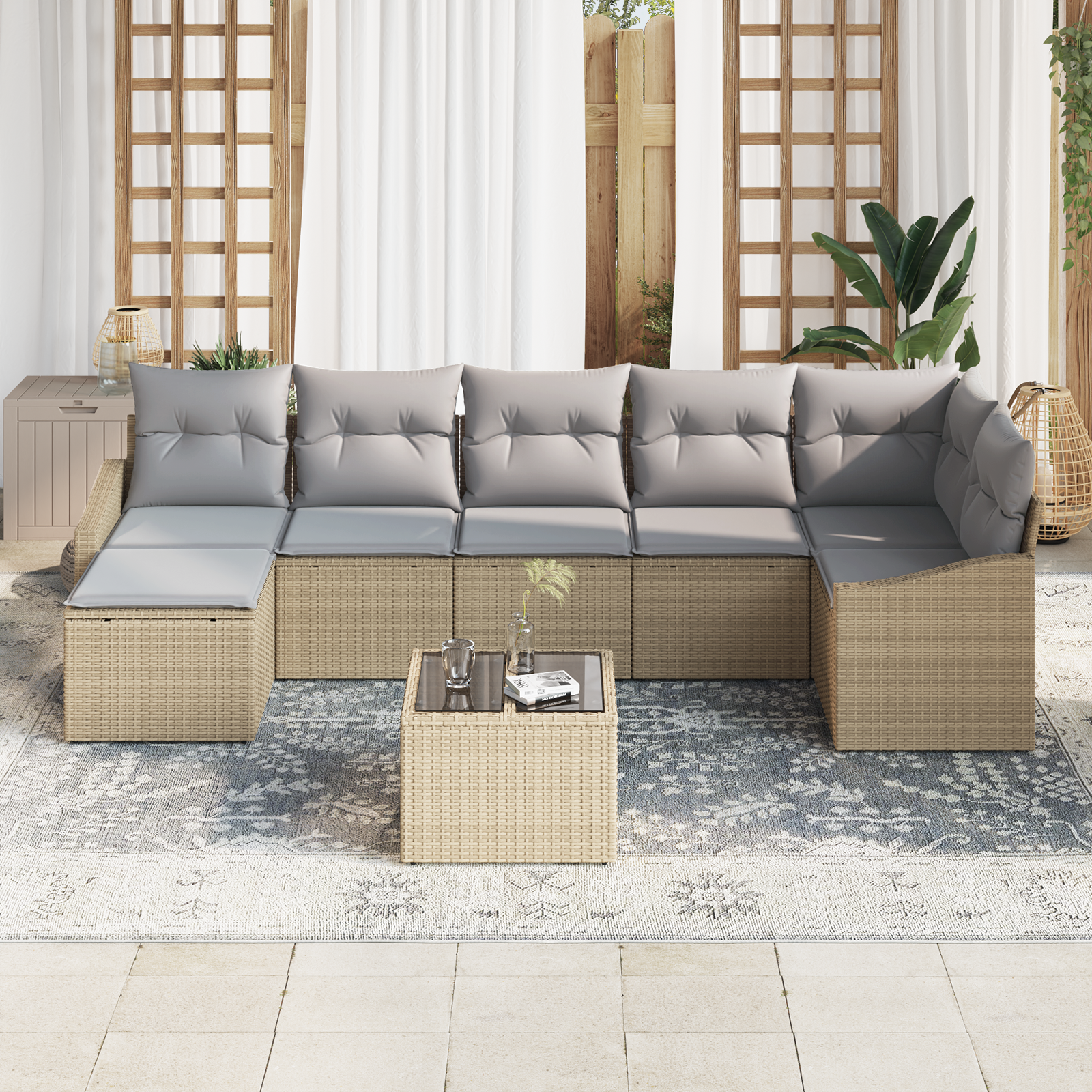 vidaXL 8-delige Tuinbankenset met kussens poly rattan zwart
