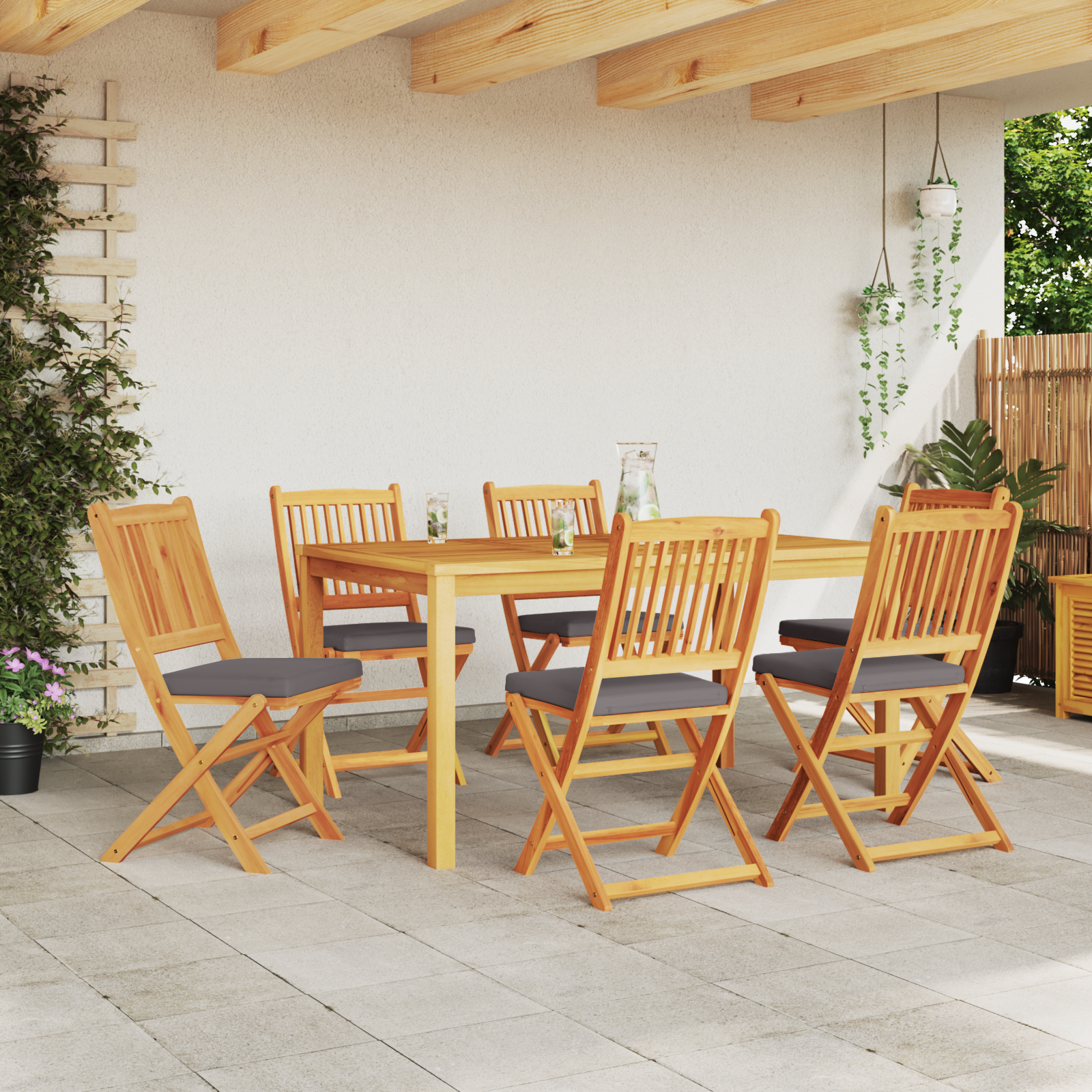 vidaXL Tuinstoelen 6 st inklapbaar grijze kussens massief acaciahout