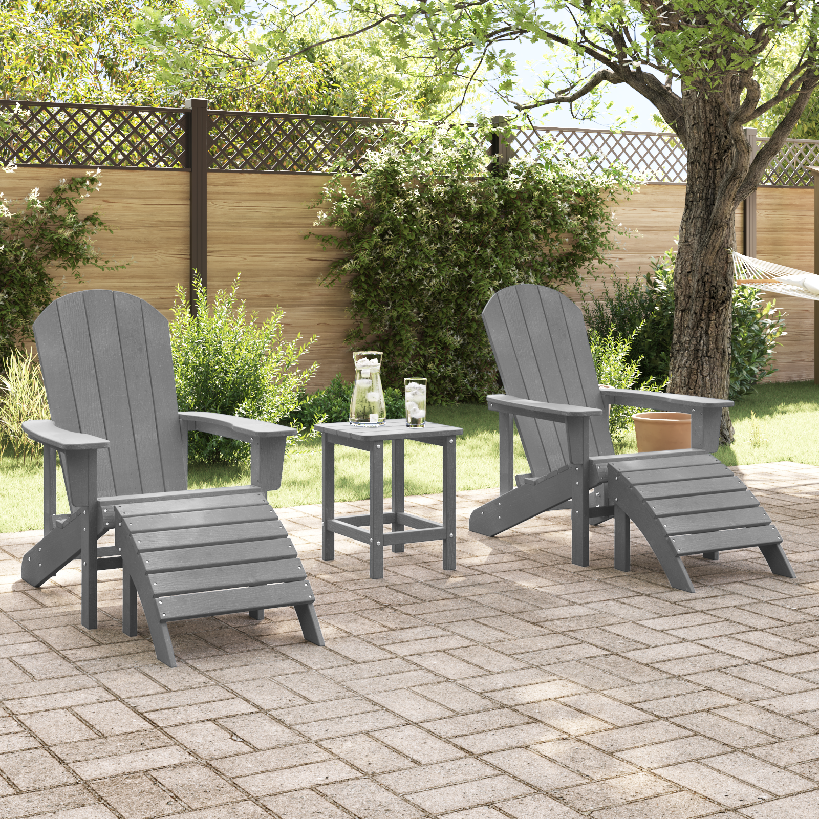 vidaXL Stoelen 2 st Adirondack met voetsteunen HDPE lichtgrijs