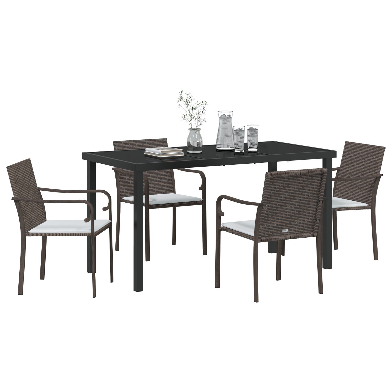 vidaXL 5-delige Tuinset met Kussens - Bruin Poly Rattan